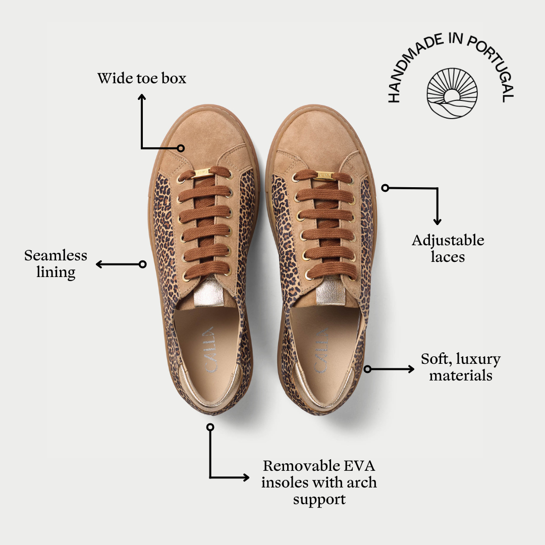 star beige leopard trainers for bunions features graphic