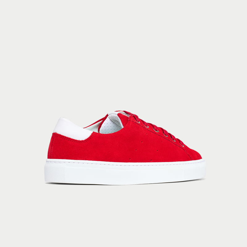red suede sneakers back view