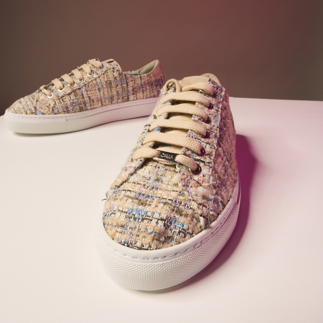 star beige tweed trainers tip view photography