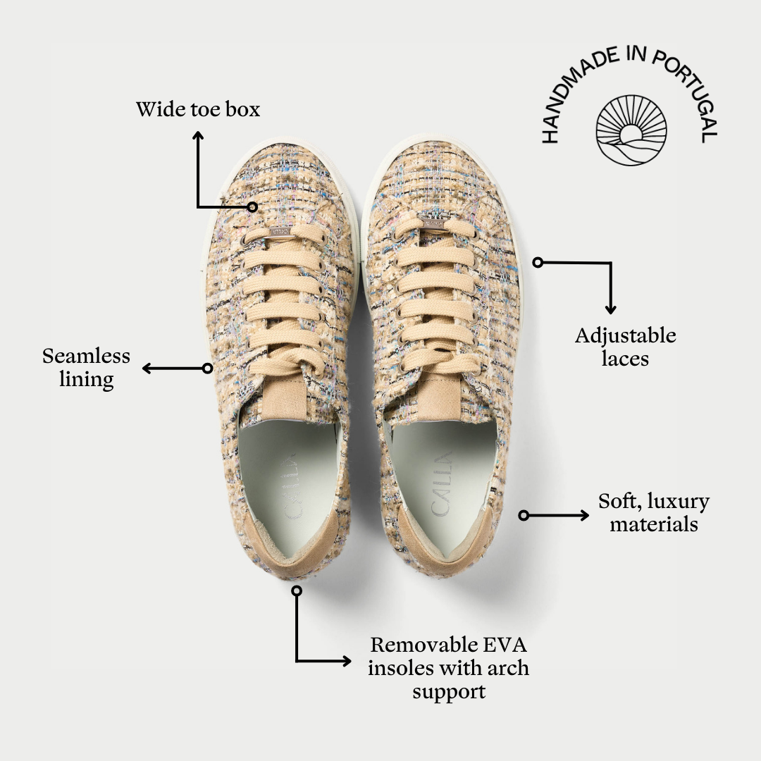 star beige tweed trainers features