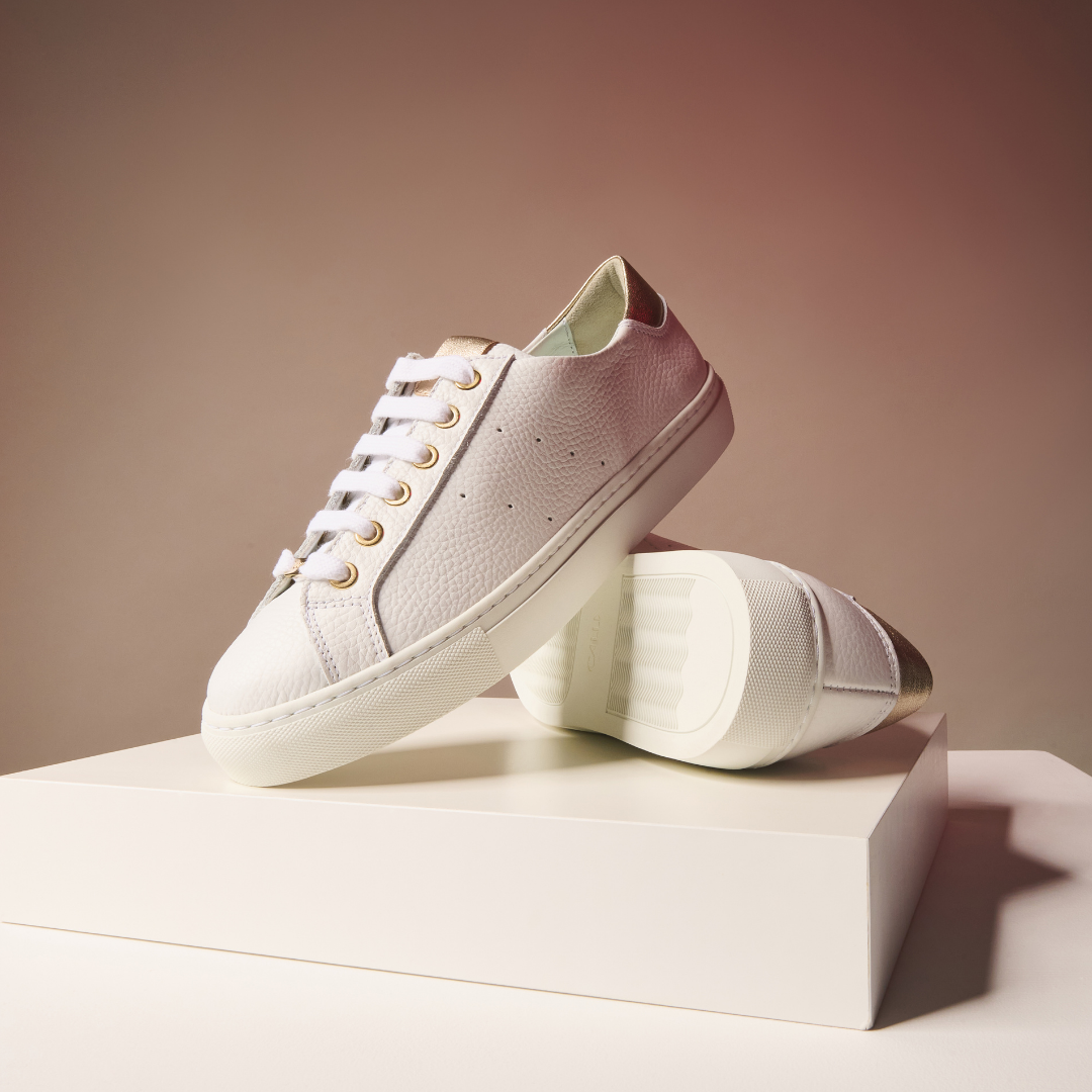 Star - Grain White Leather & Champagne Wide Fit Sneakers