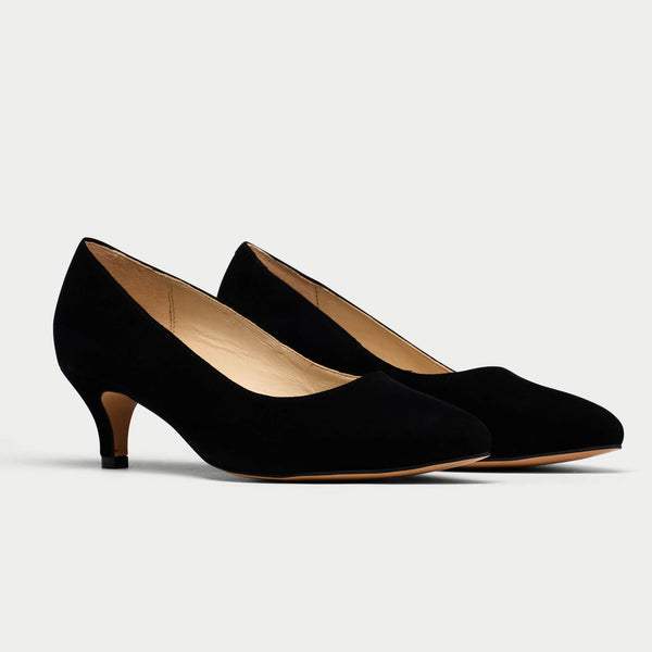 Calla Ava Black Suede Kitten heeled dress shoes for bunions
