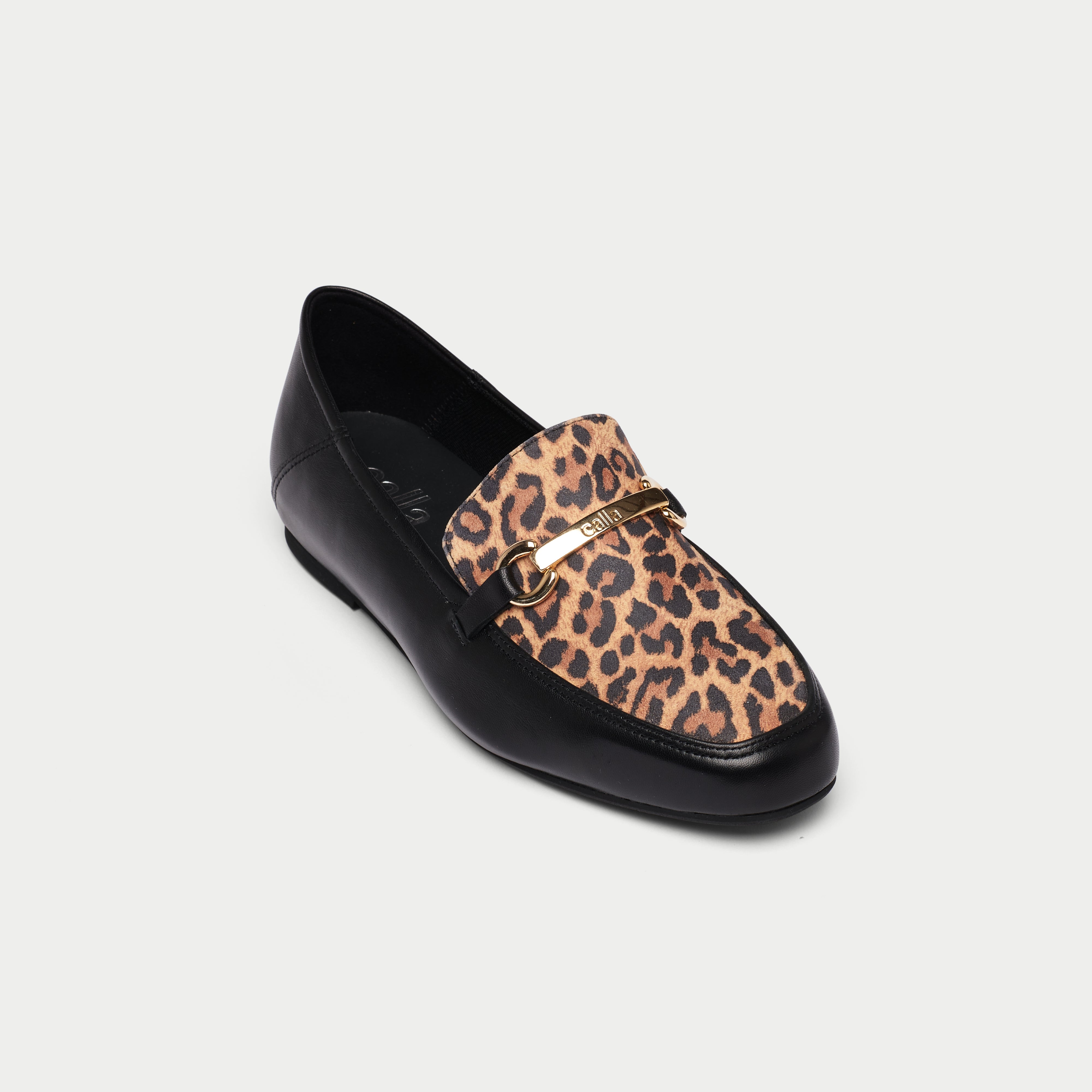 Beatrice - Black Leather & Leopard Mix Loafers