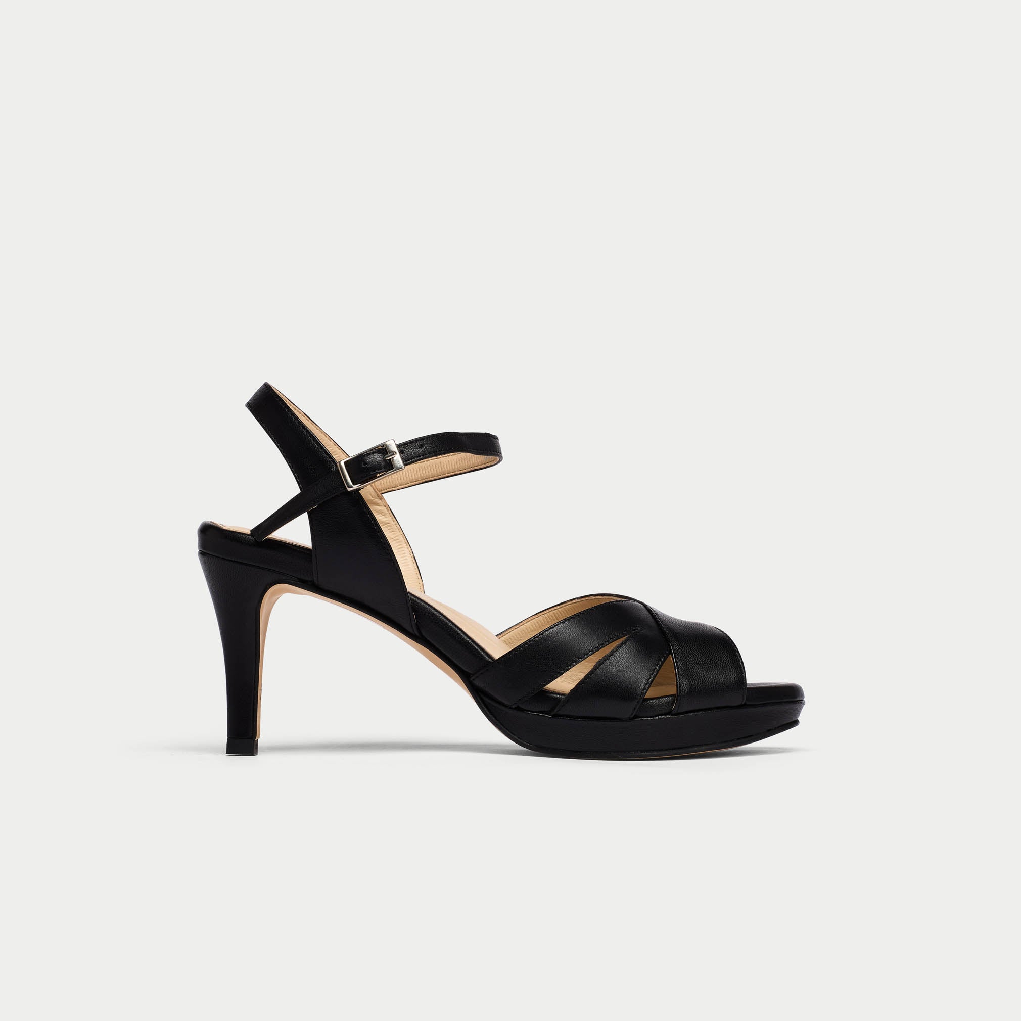 Calla Shoes Emily Black leather high heel sandal