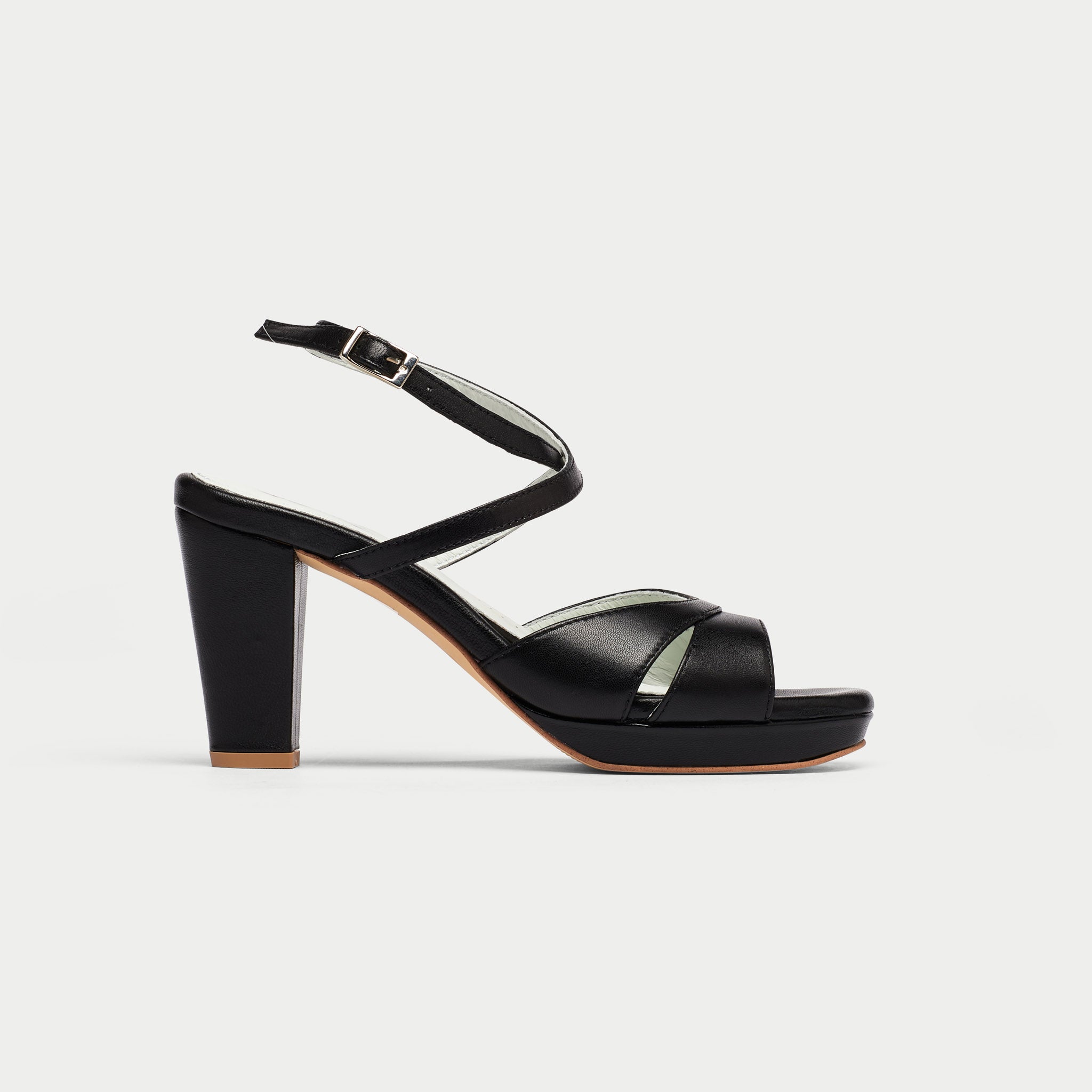 Karen - Black Leather Block Heels