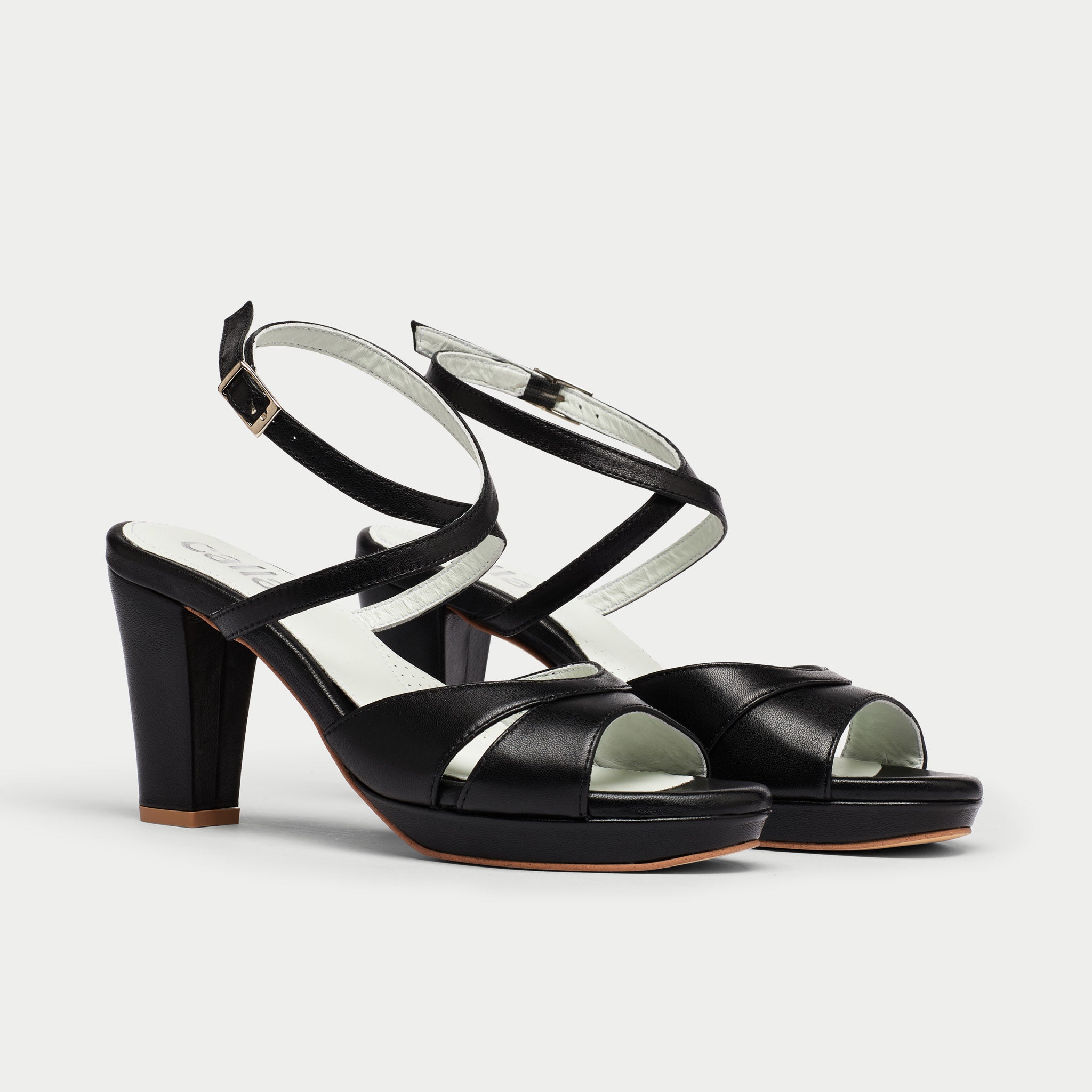 Karen - Black Leather Block Heels
