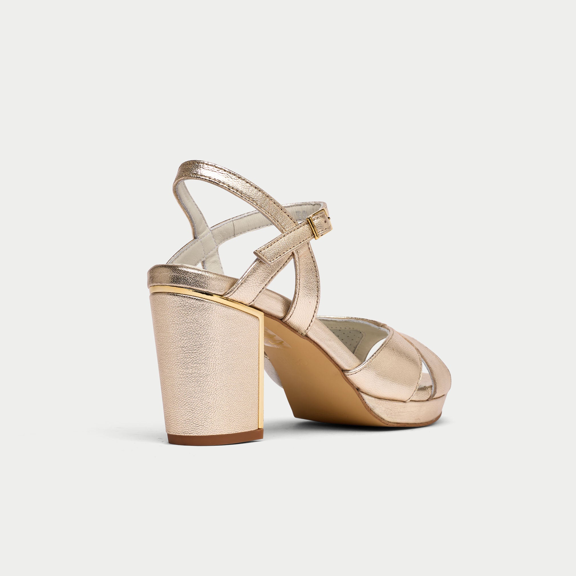 Katerina - Champagne Leather Block Heels