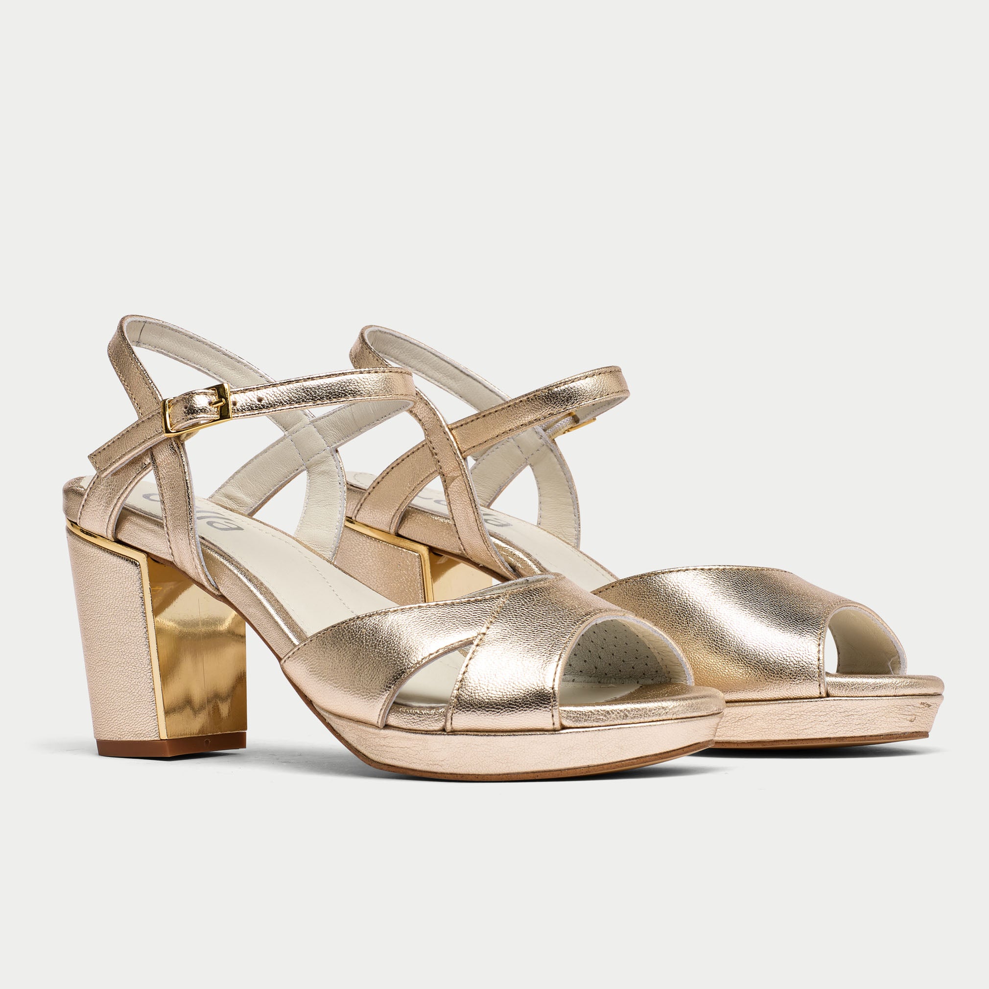 Katerina - Champagne Leather Block Heels