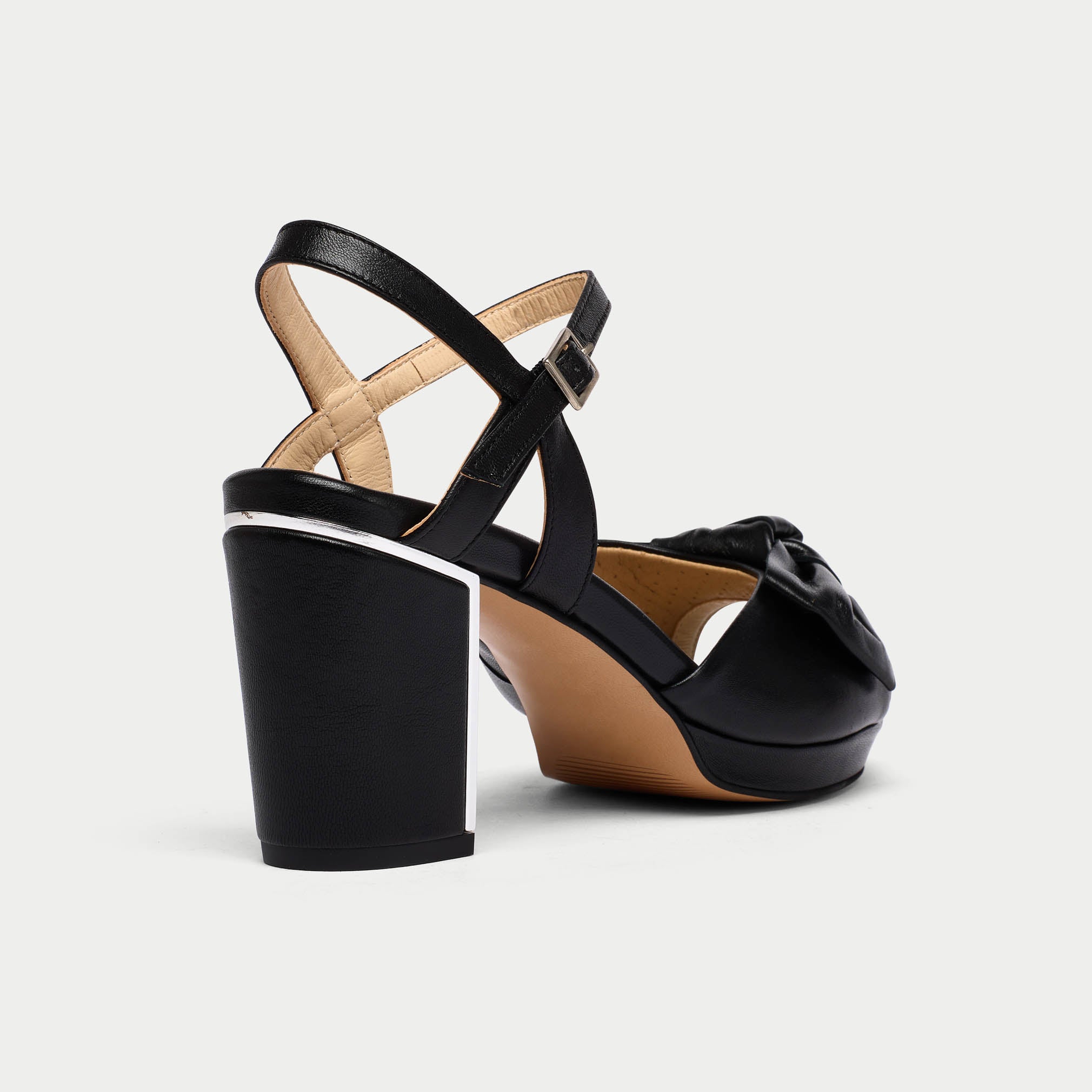 Lizzie - Black Leather Block Heels