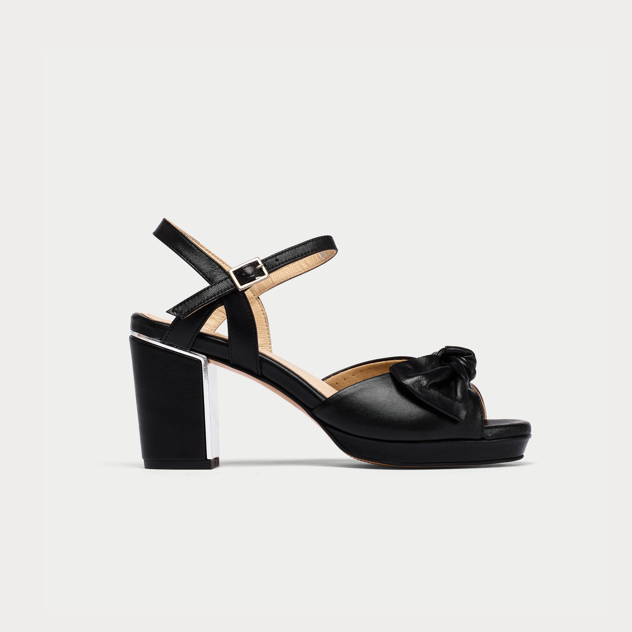 Lizzie - Black Leather Block Heels