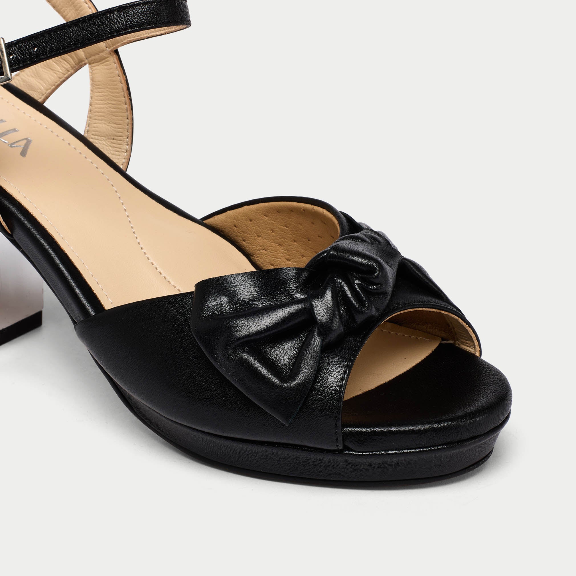Lizzie - Black Leather Block Heels