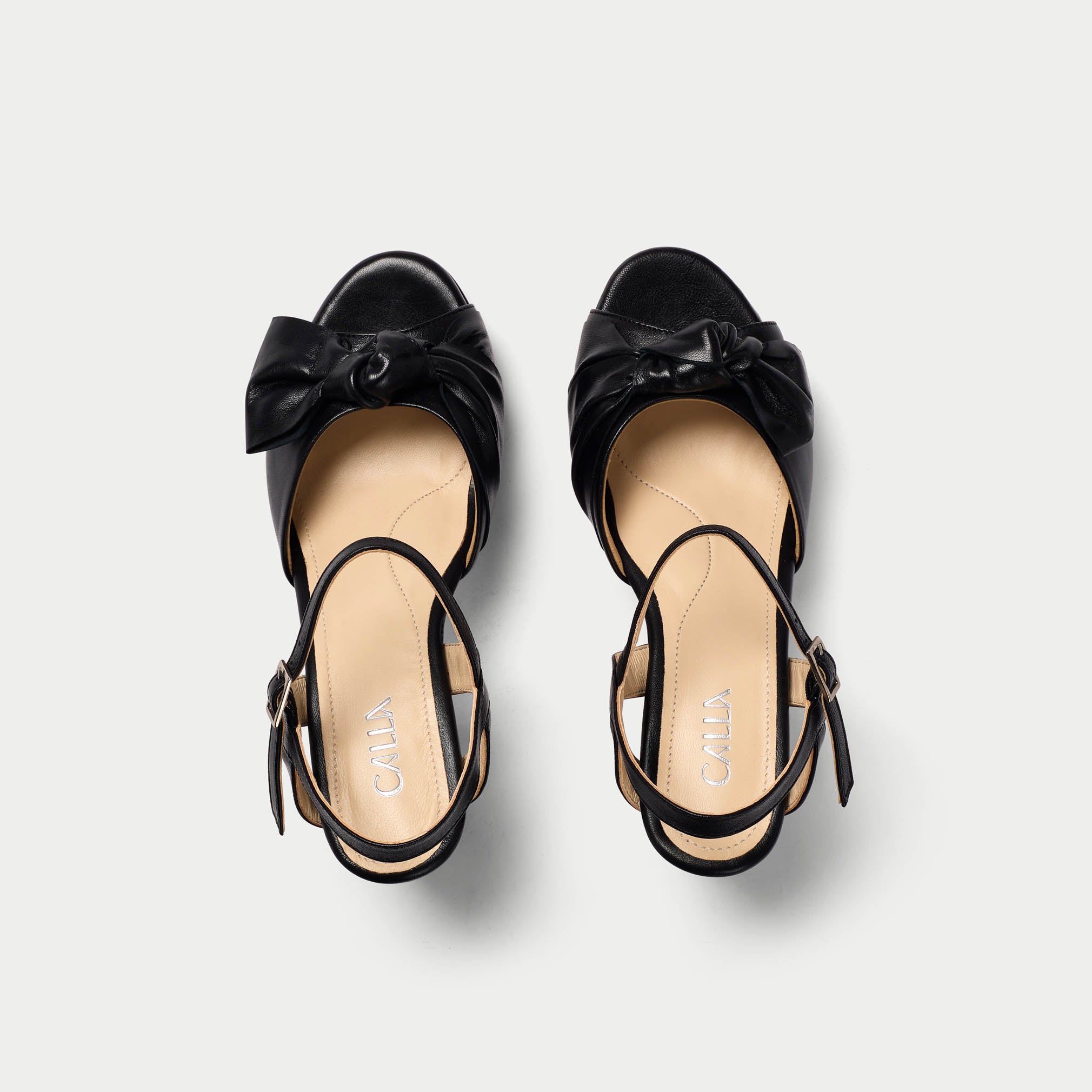 Lizzie - Black Leather Block Heels