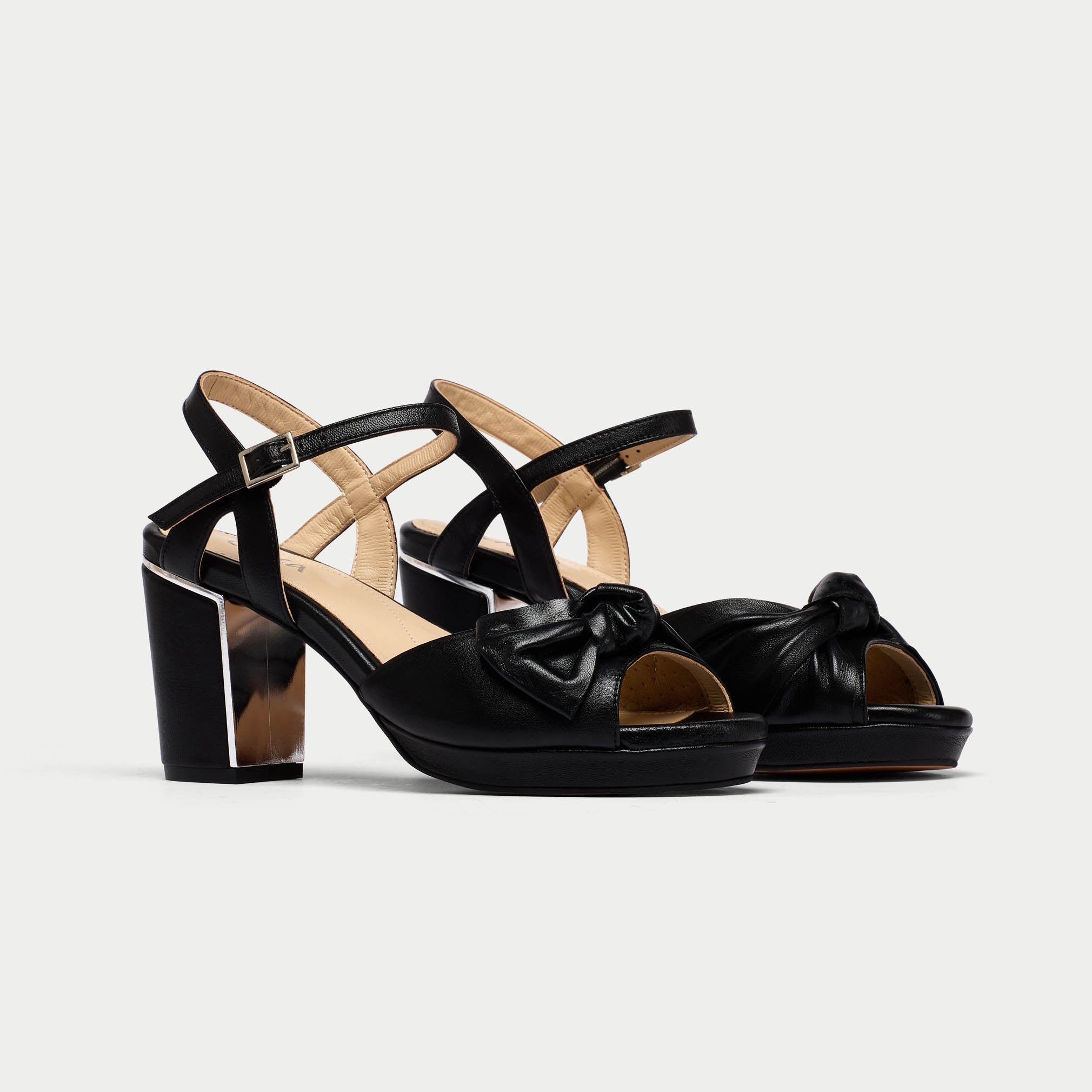 Lizzie - Black Leather Block Heels