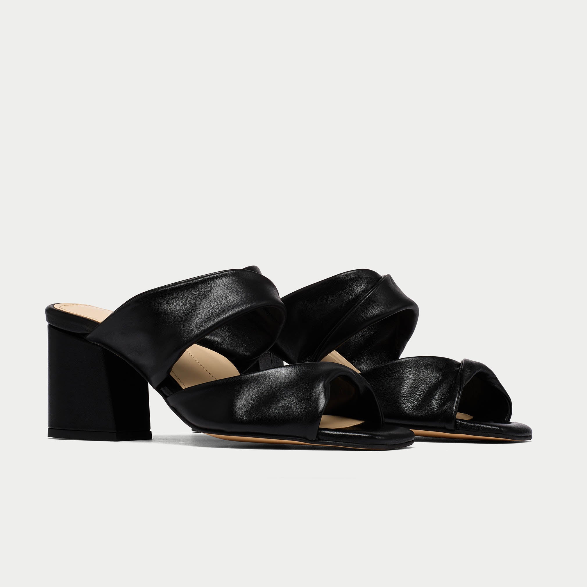 Mia - Black Leather Mules