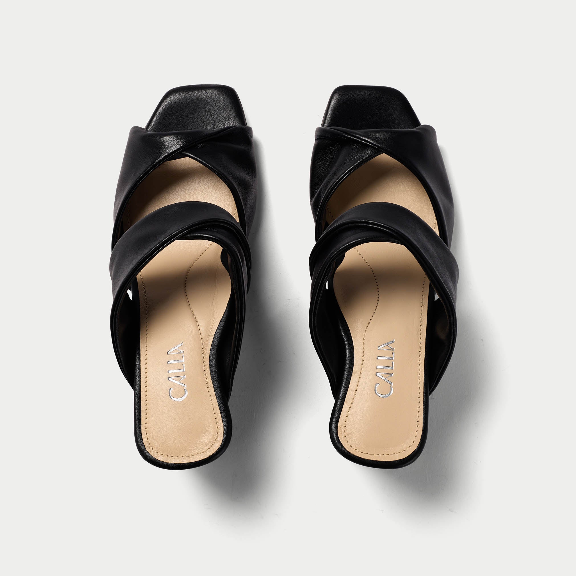 Mia - Black Leather Mules