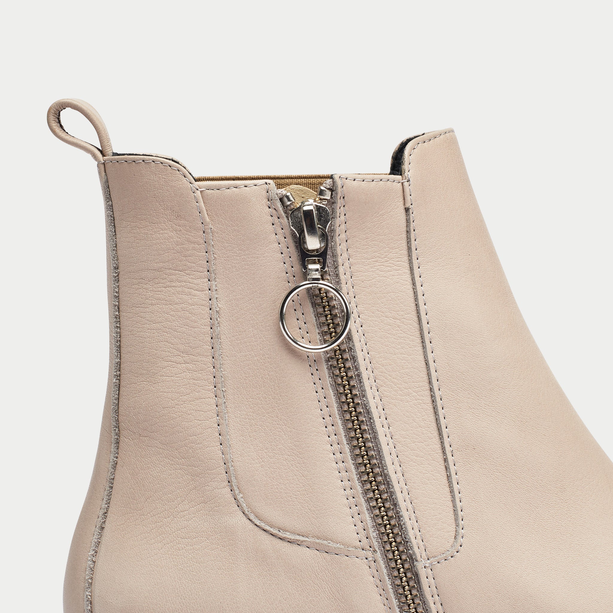 nude leather boots for bunions close up