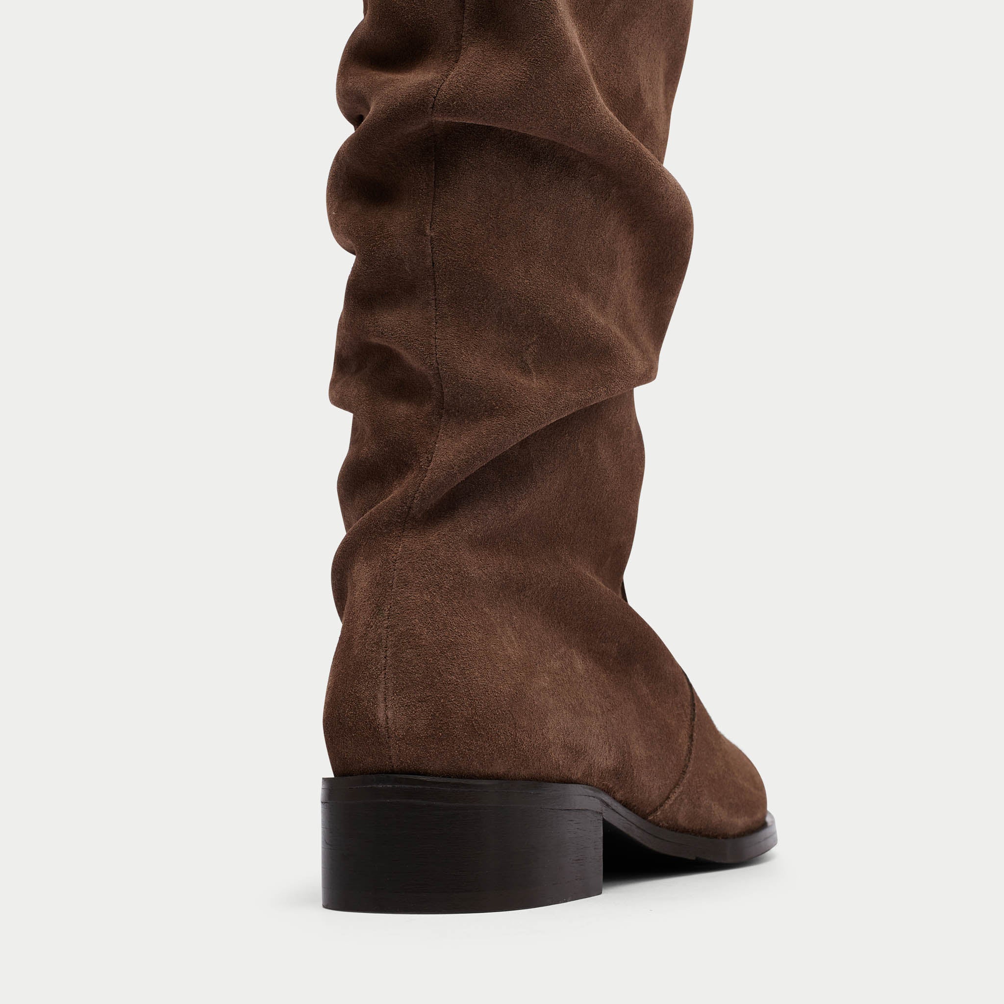 almond suede knee high boots for bunions back view