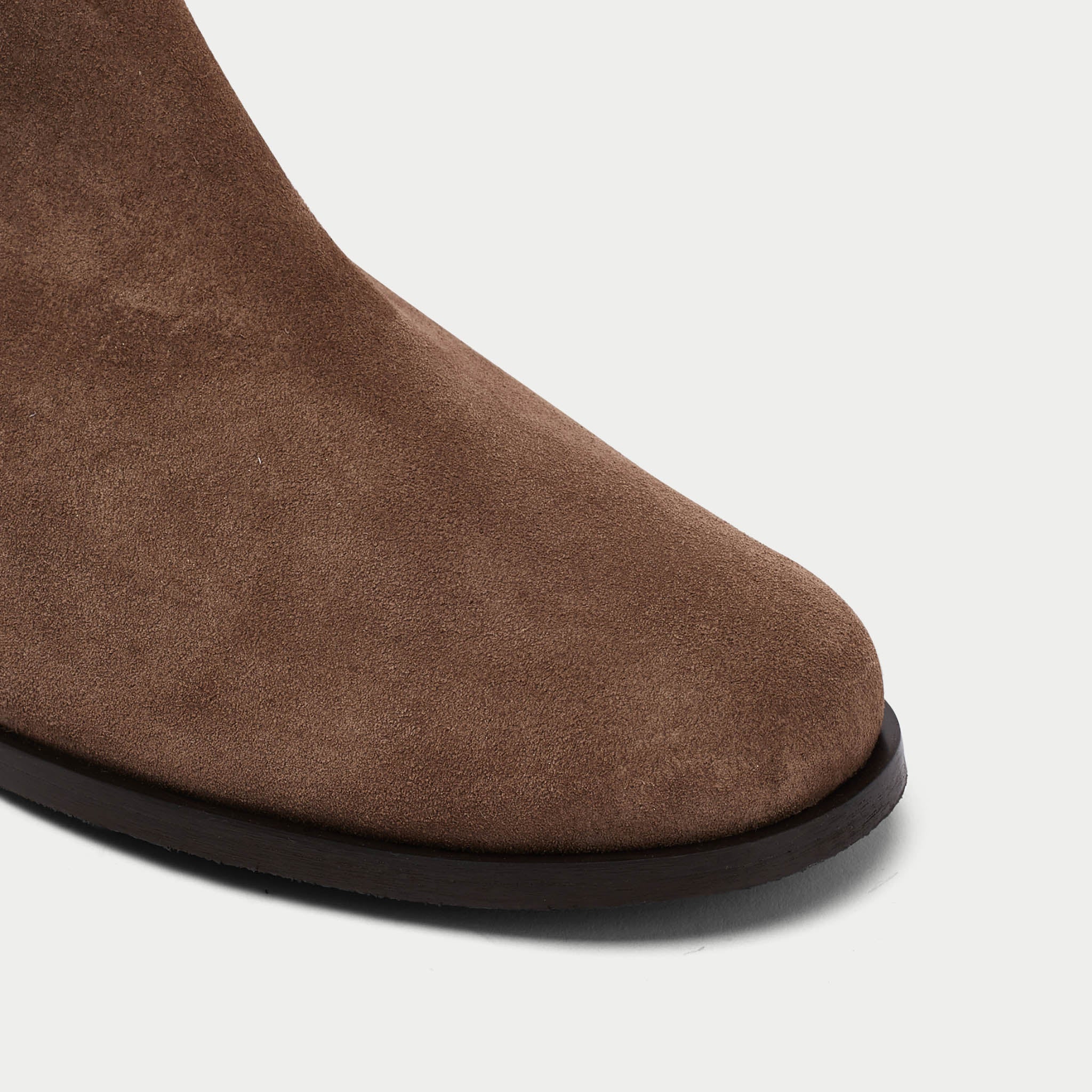 almond suede knee high boots for bunions close up
