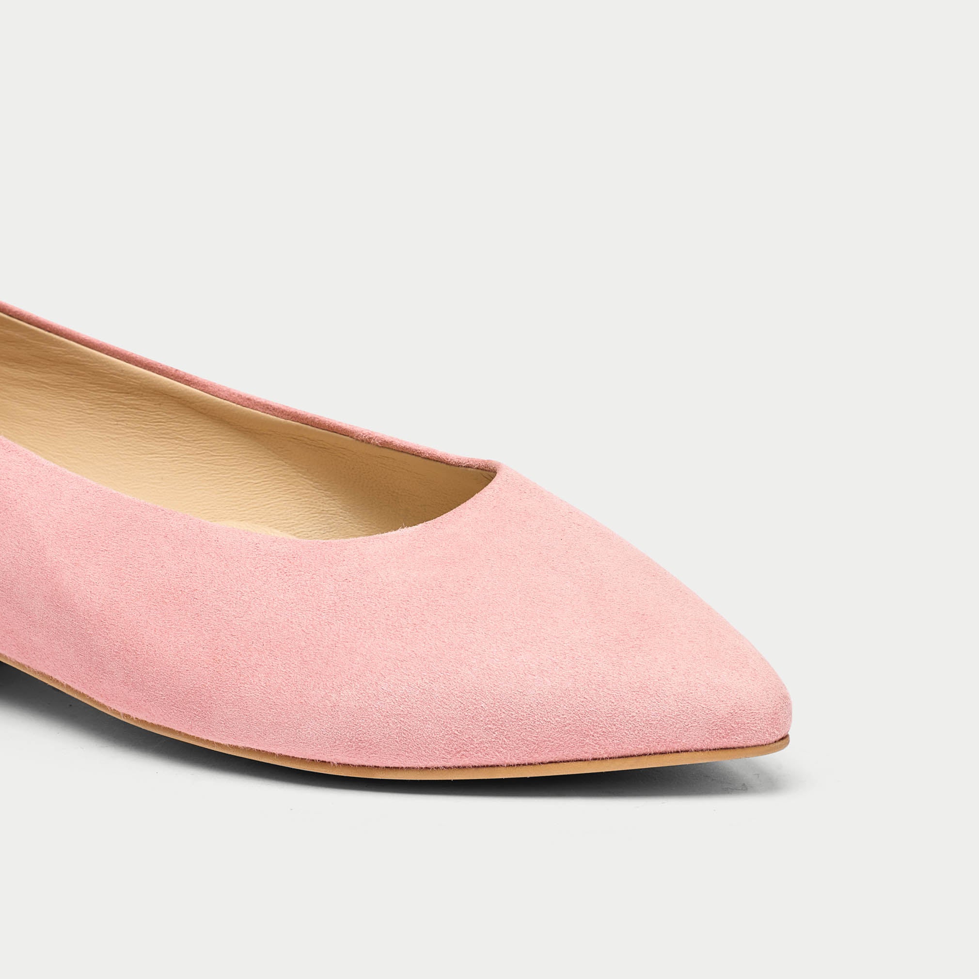 close up pink flats toe box