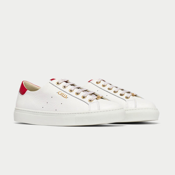 Kinderpaleis pariteit aardappel Calla | Star | White wide-fit flat sneaker with red highlights