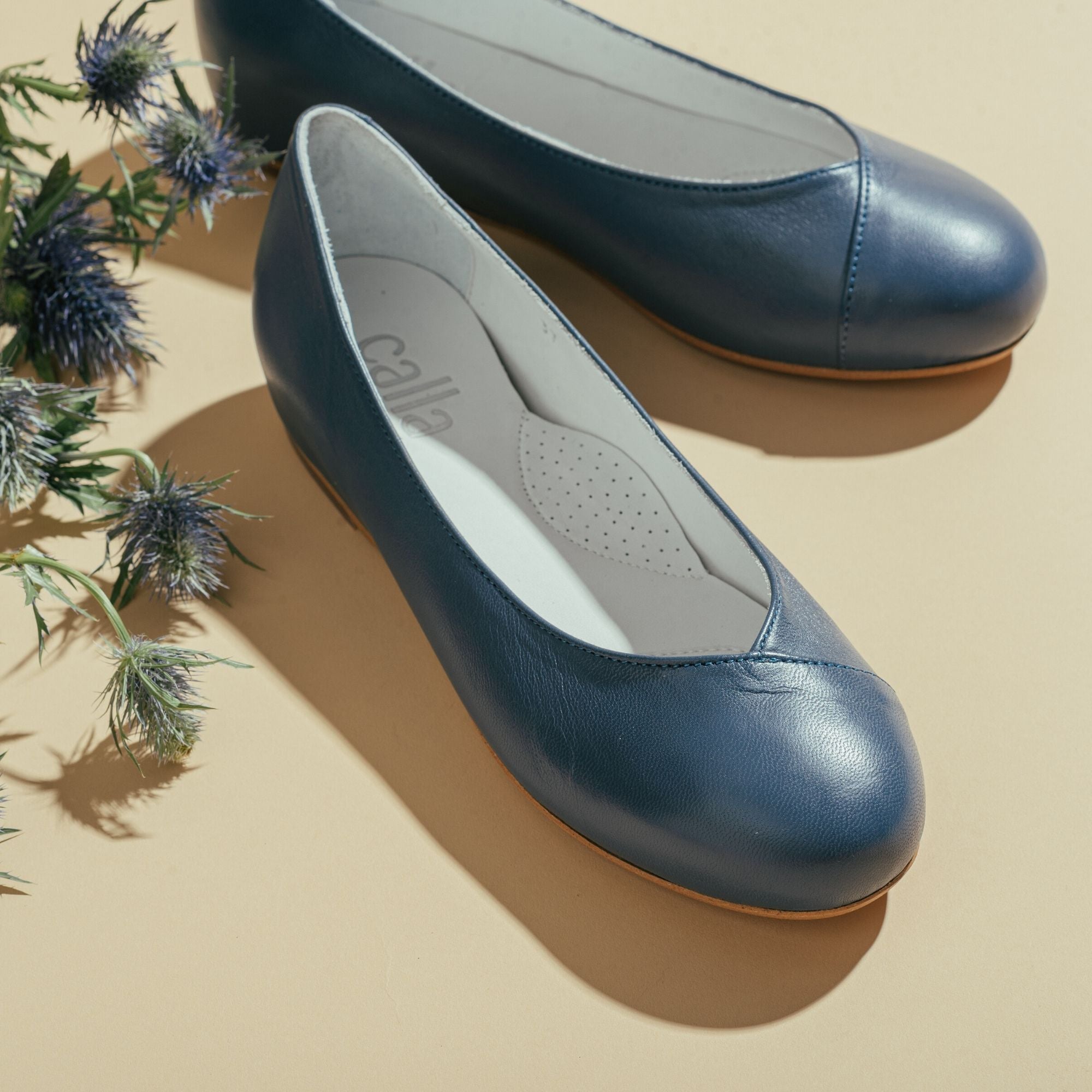 Charlotte Wide Fit - Blue Leather Ballerinas