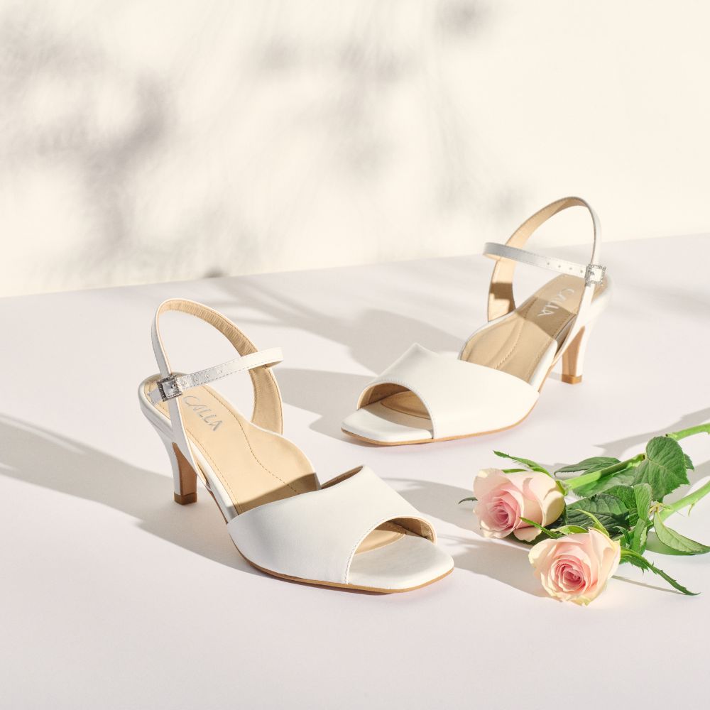 Calla Shoes | Glenda | White Leather high heel sandal for bunions