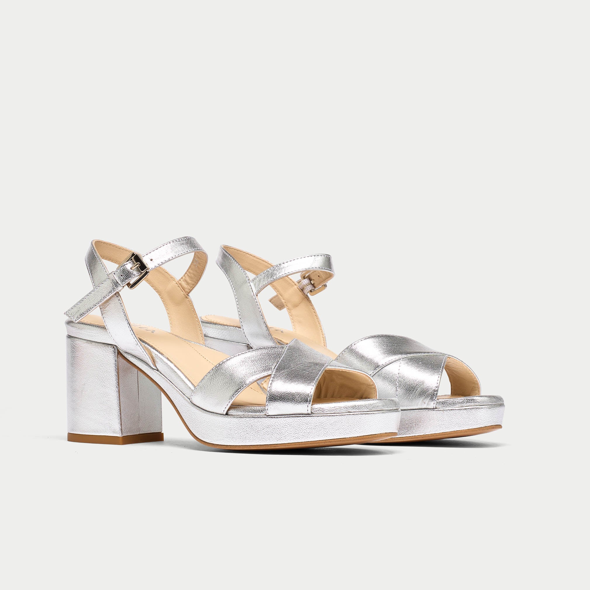 Bethany - Silver Leather Block Heels