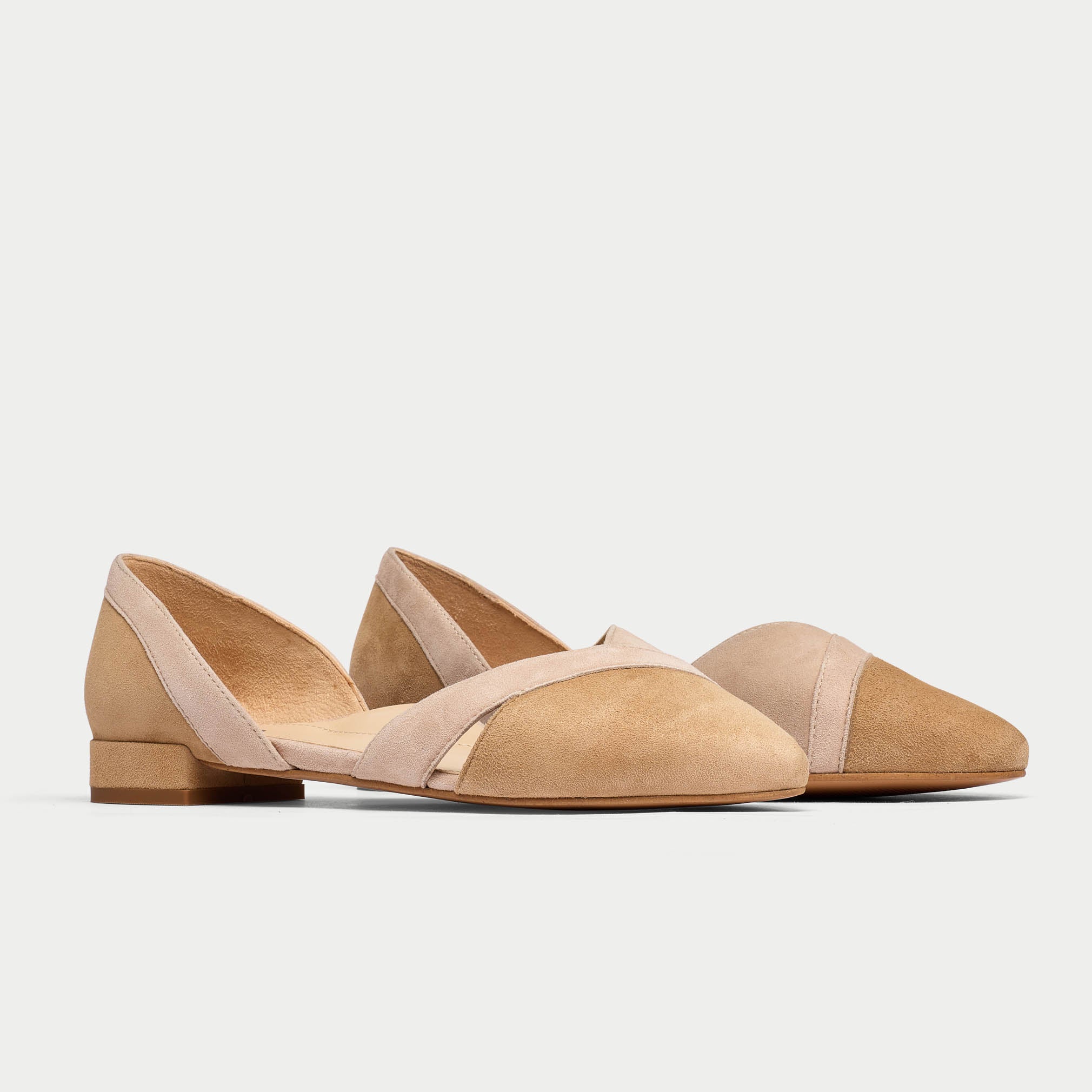 tan and nude suede comfortable flat shoe for bunions