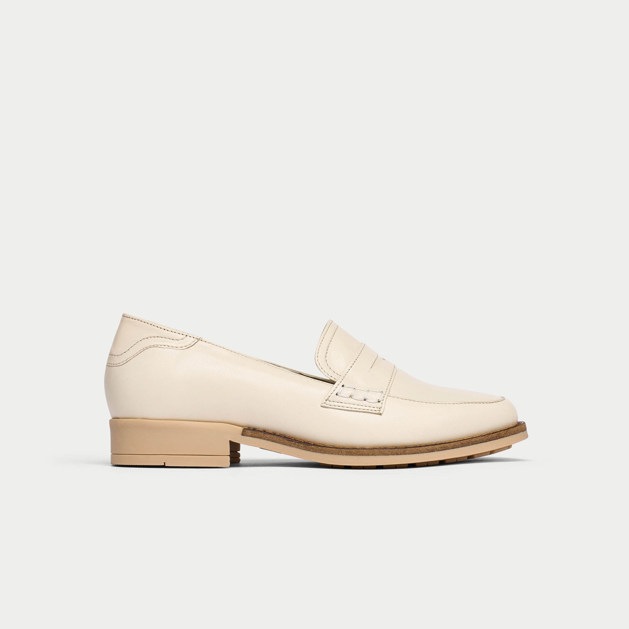 Nadia latte leather loafer side view