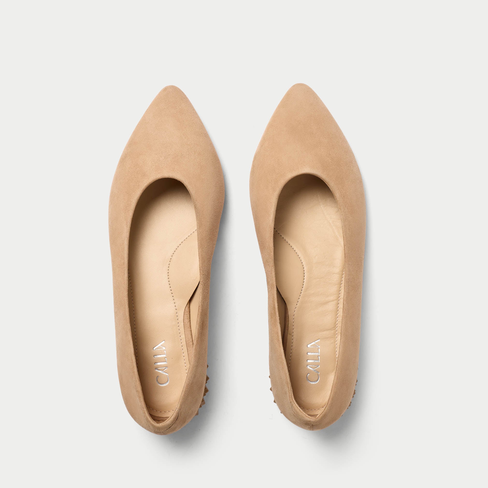 pippa taupe nude suede flat with stud detailing for bunions wide feet