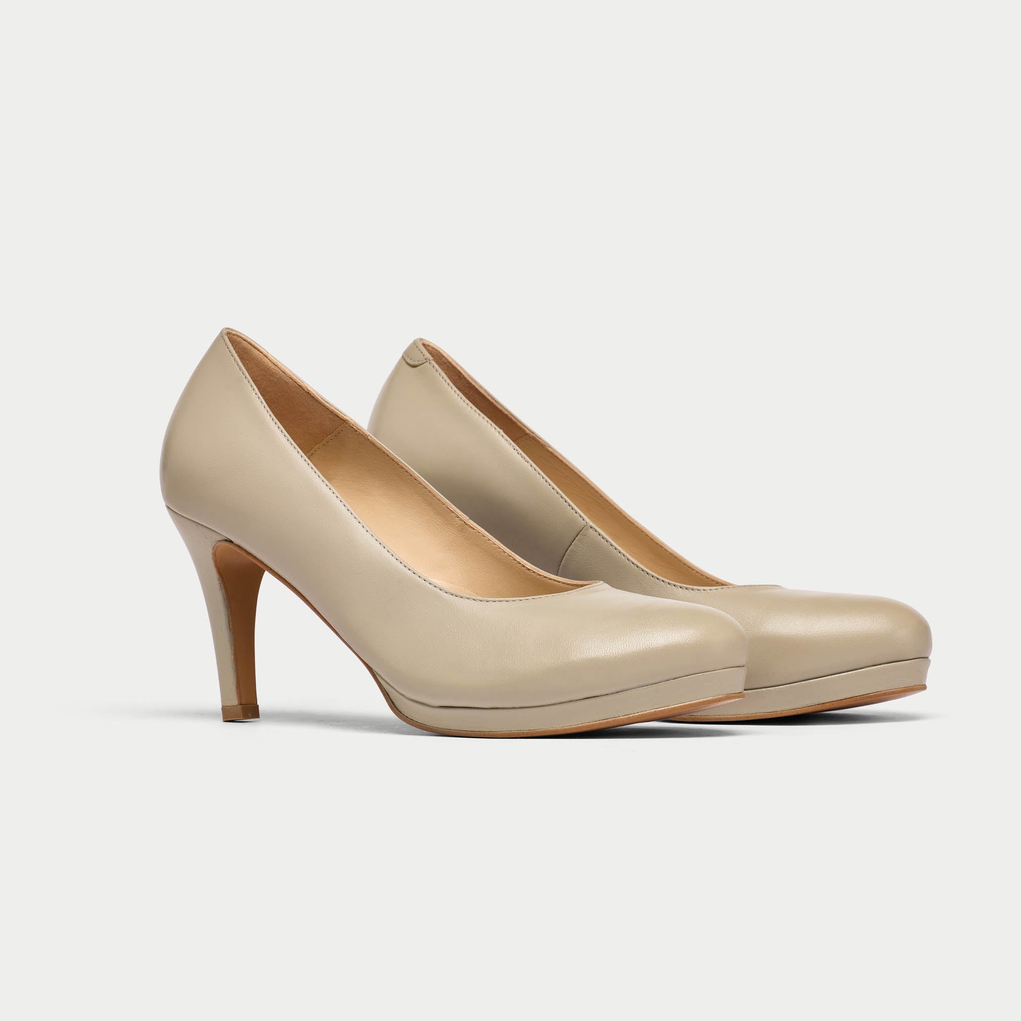 off neutral taupe leather heel pair for bunions and wide feet