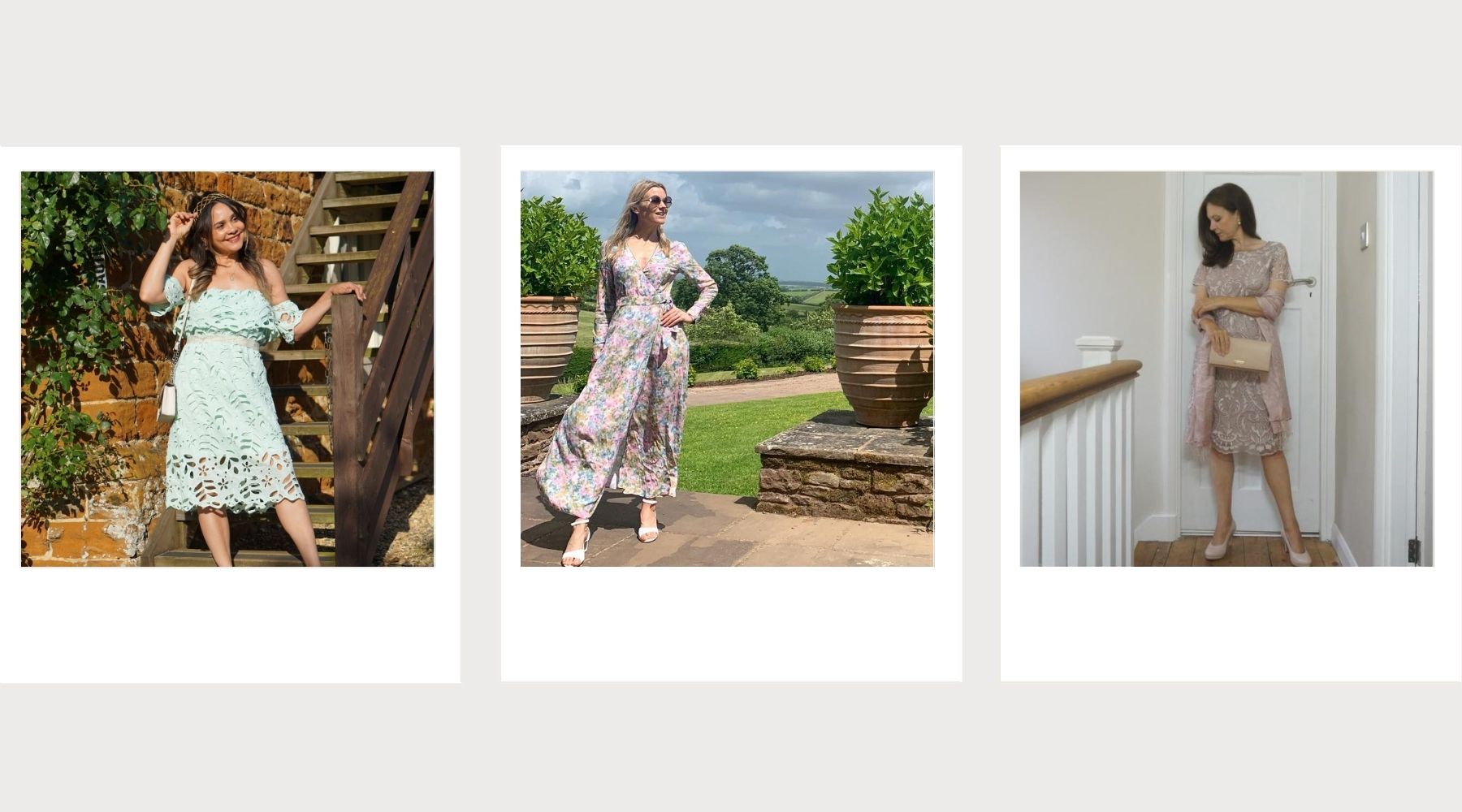 influencers in wedding guest dresses and calla shoes