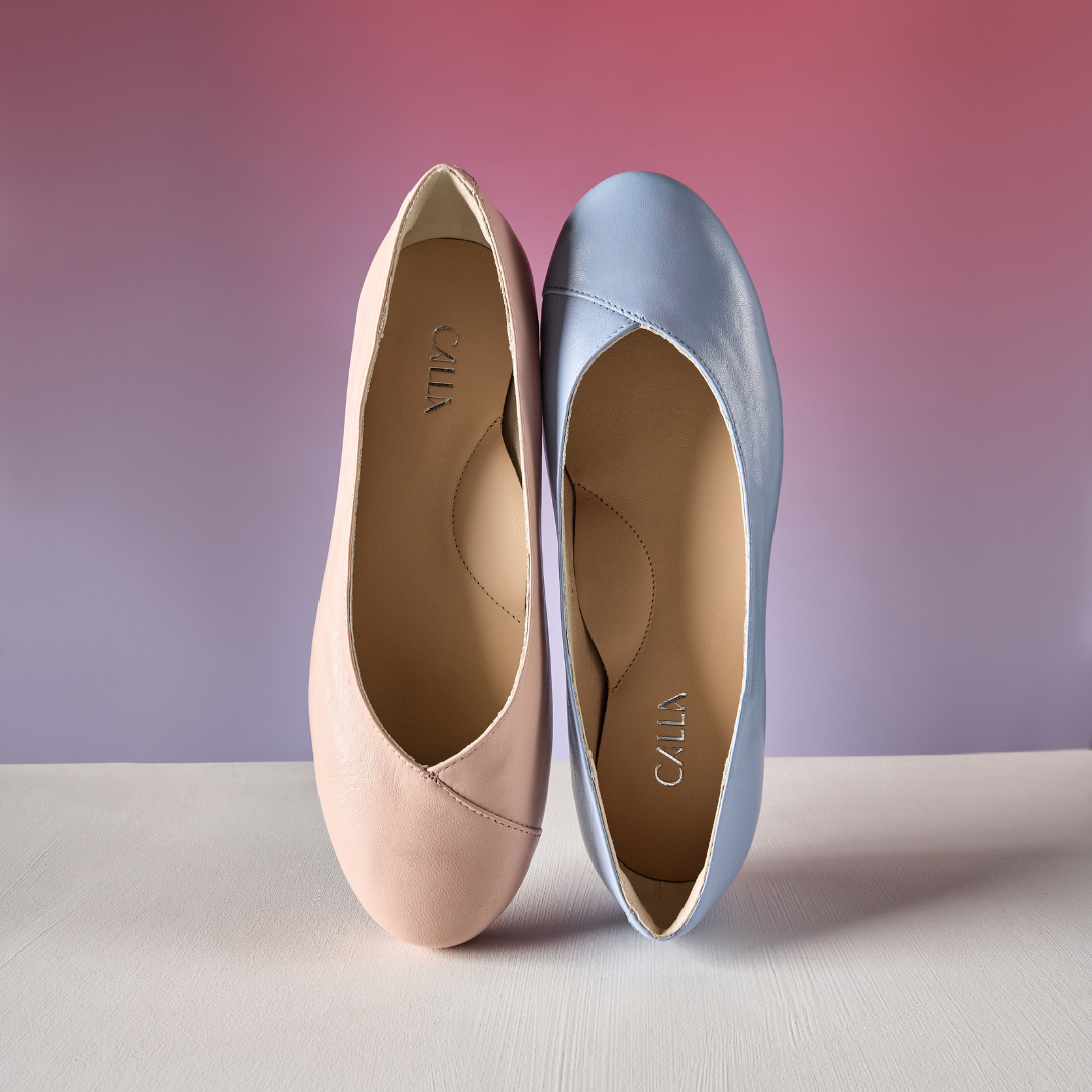 Charlotte - Ice Blue Leather Ballerinas