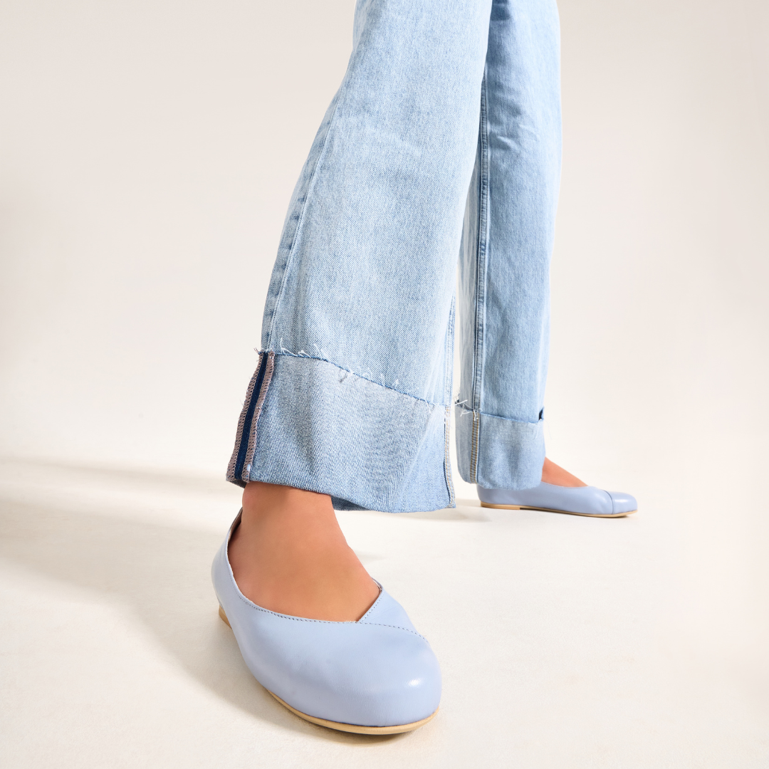 Charlotte - Ice Blue Leather Ballerinas