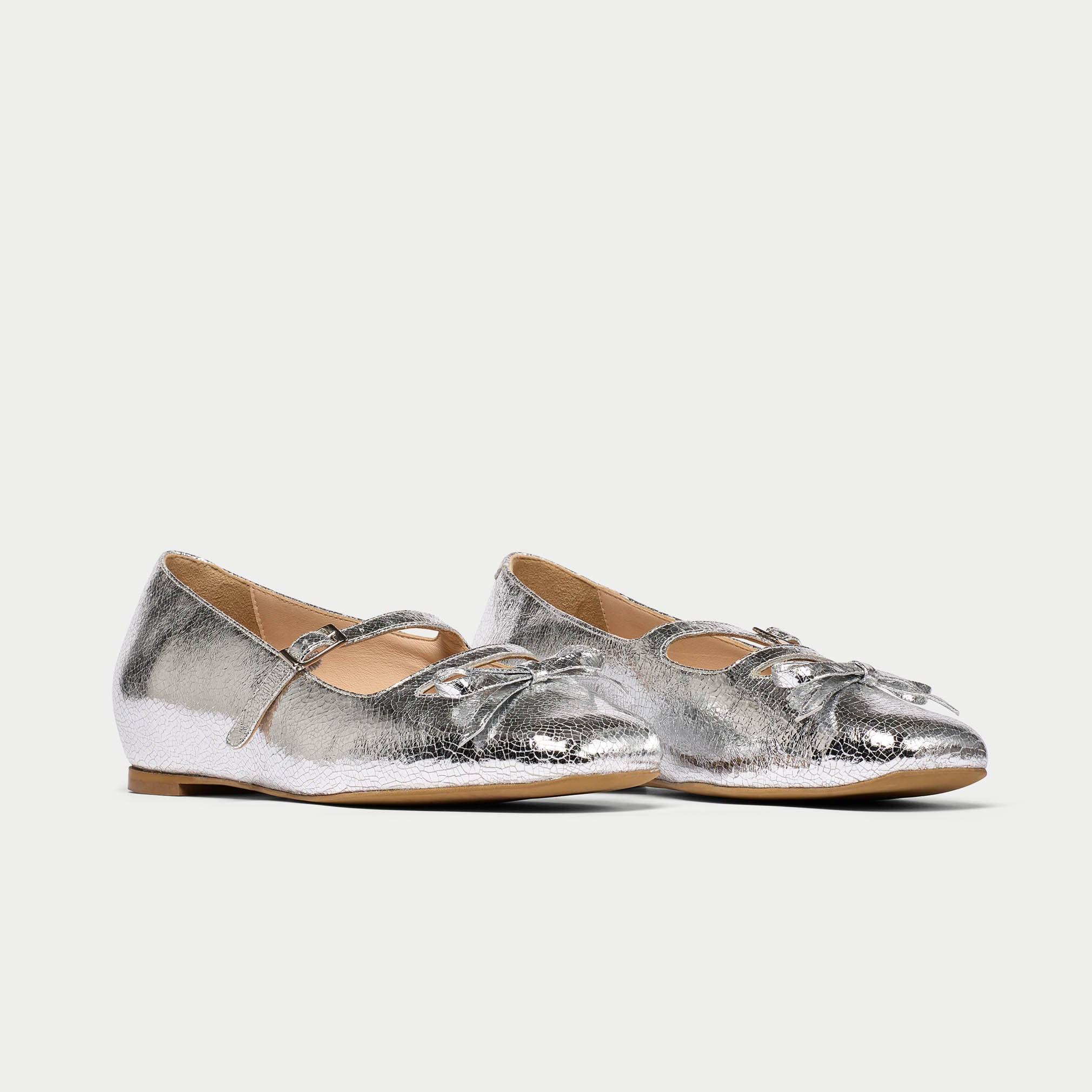 Alexa silver ballerinas side view