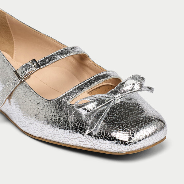 Calla | Alexa | High Shine Silver Leather | Flat ballerina