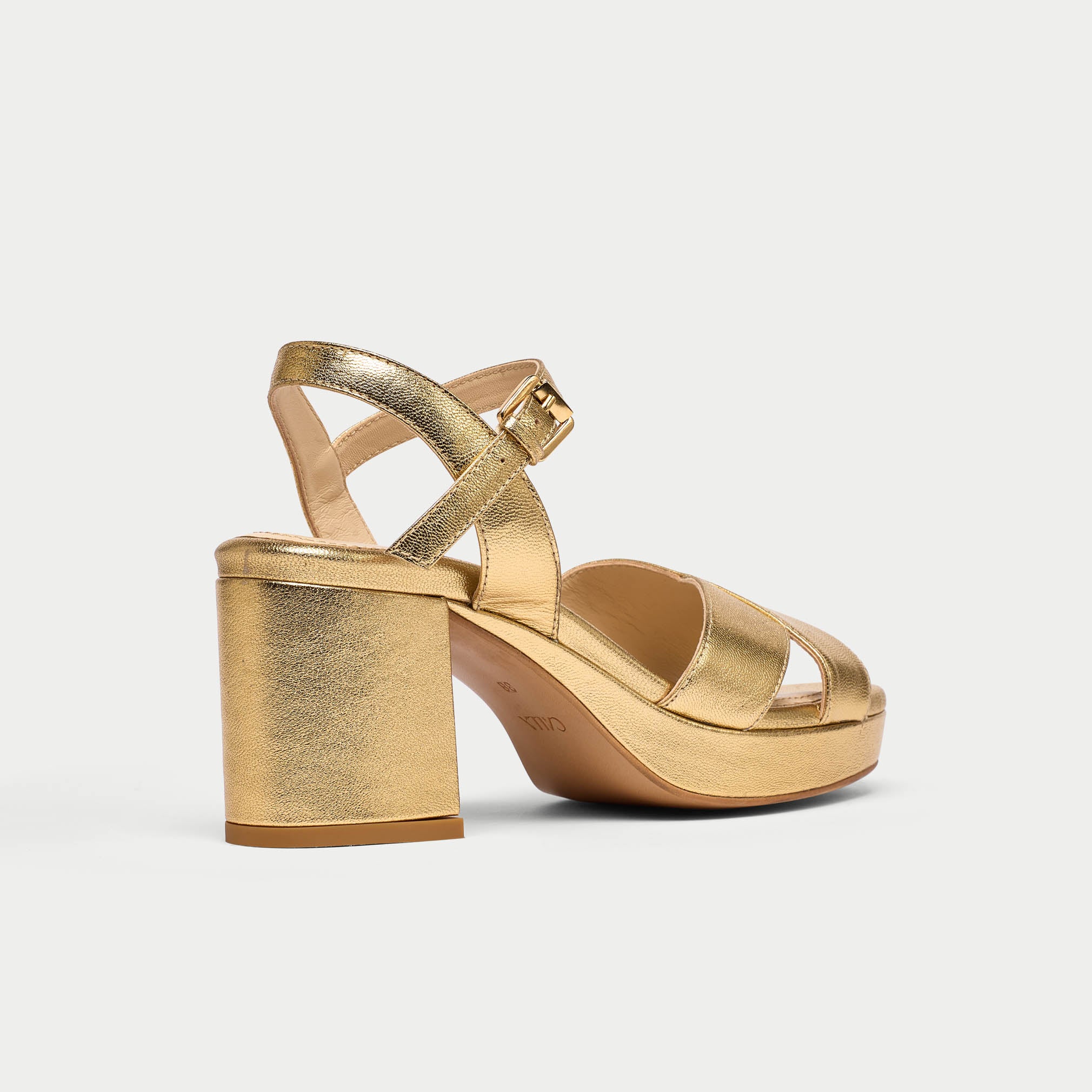 Bethany - Gold Leather Block Heels