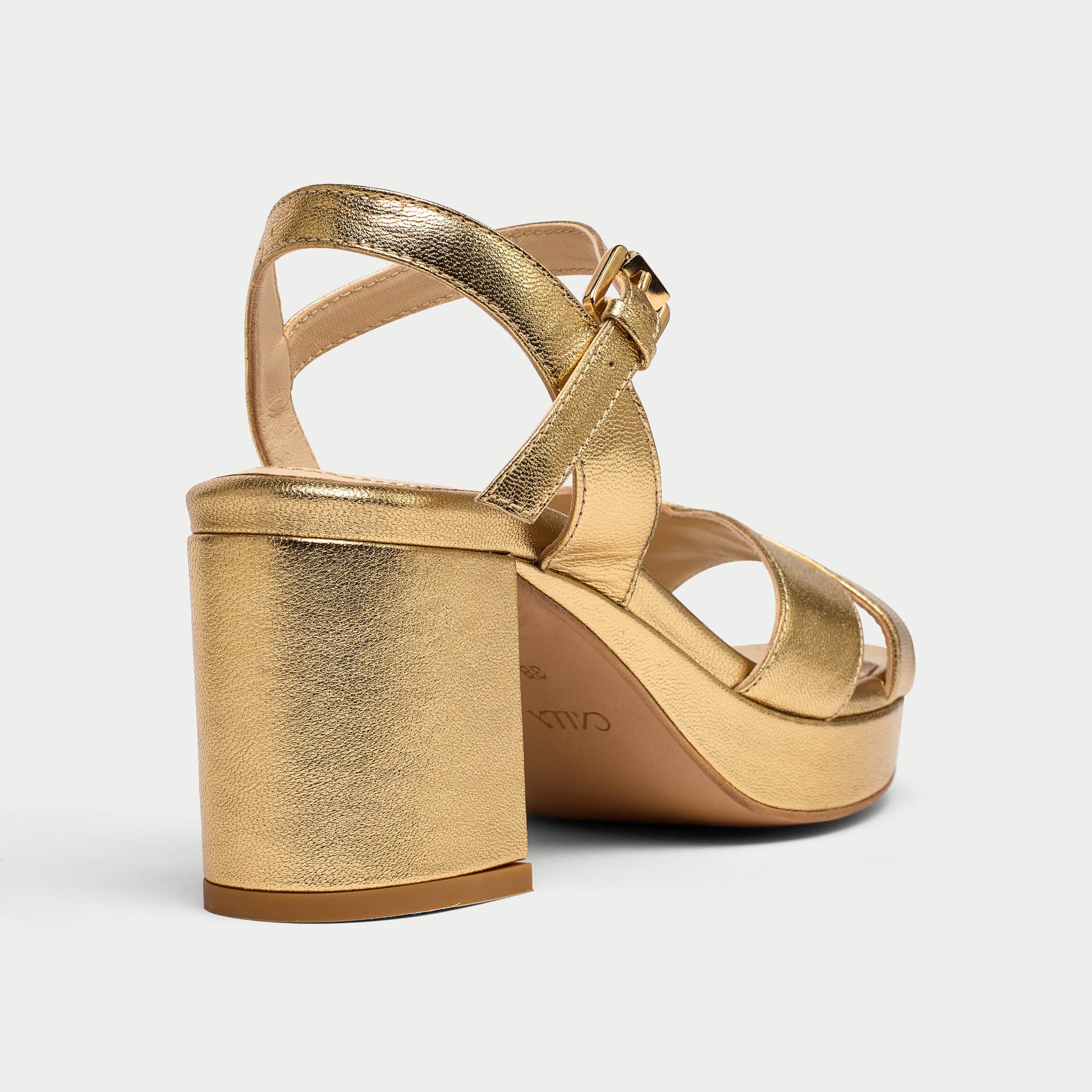 Bethany - Gold Leather Block Heels