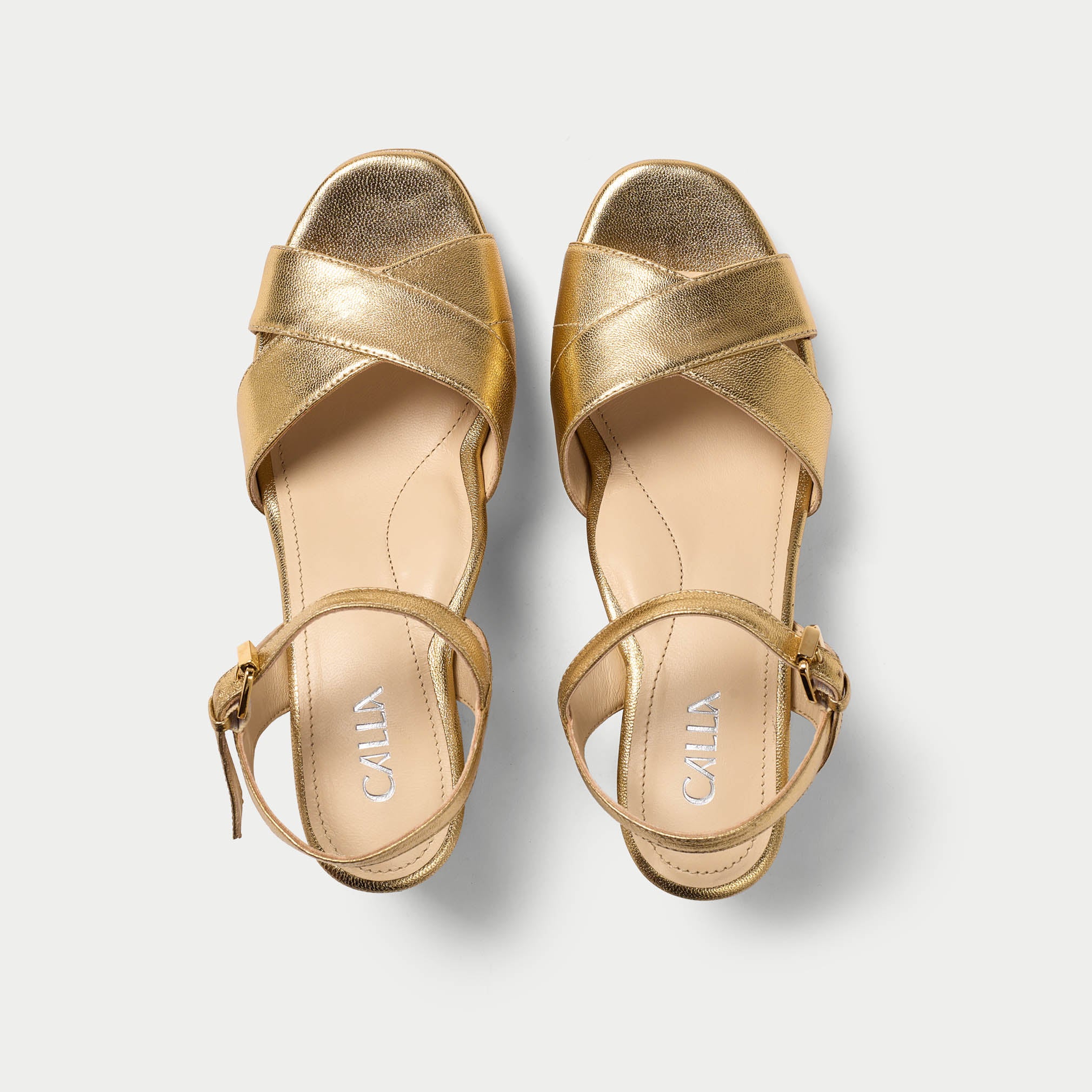 Bethany - Gold Leather Block Heels