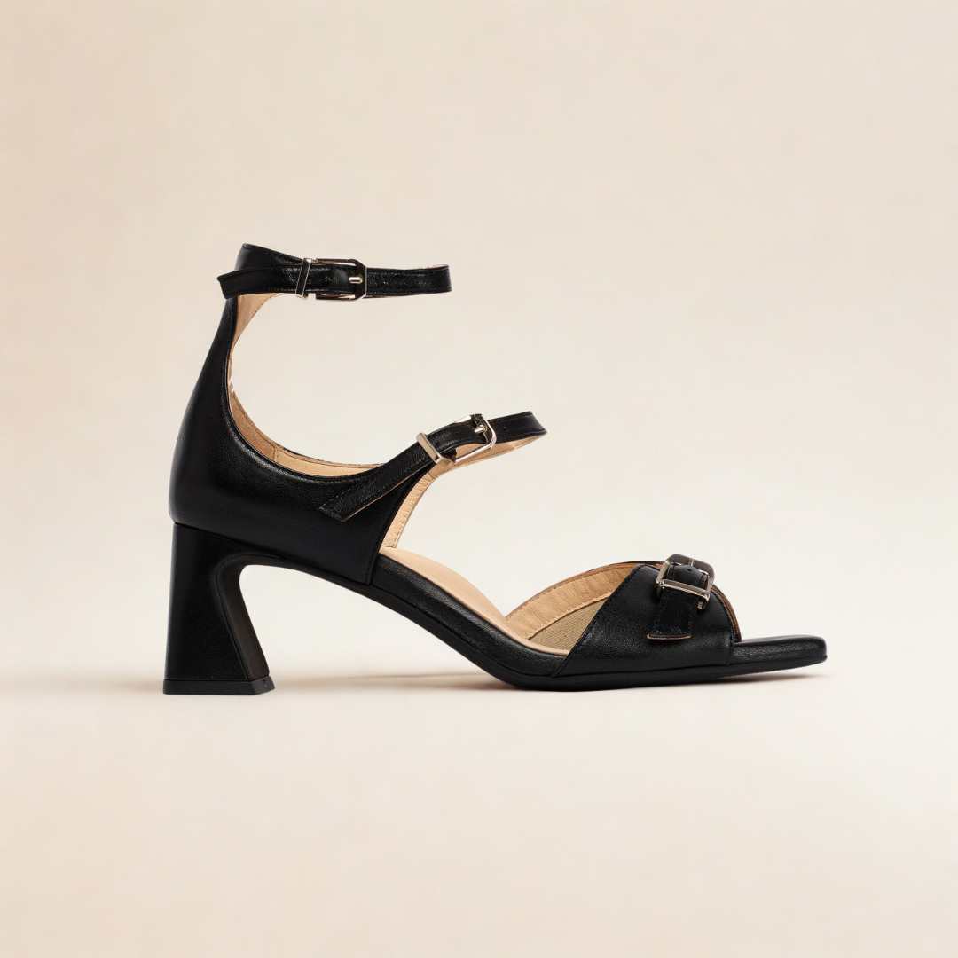 Bridget - Black Leather Heels