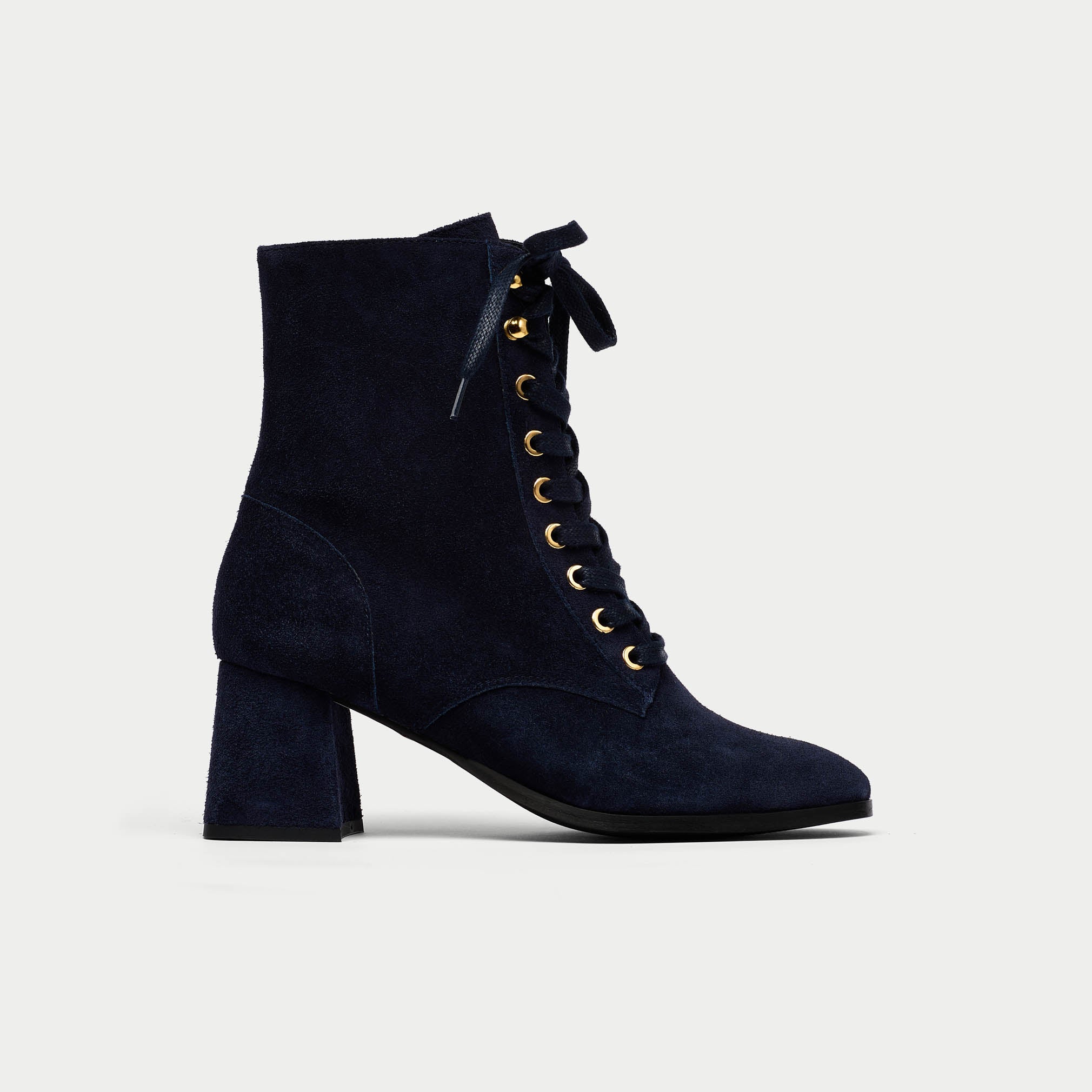 Cleo navy suede boot side view