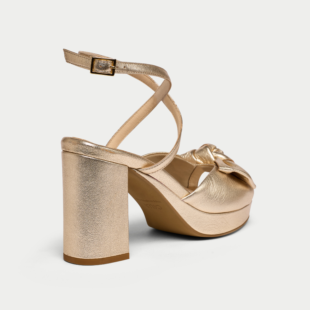 Daisy champagne block heel view