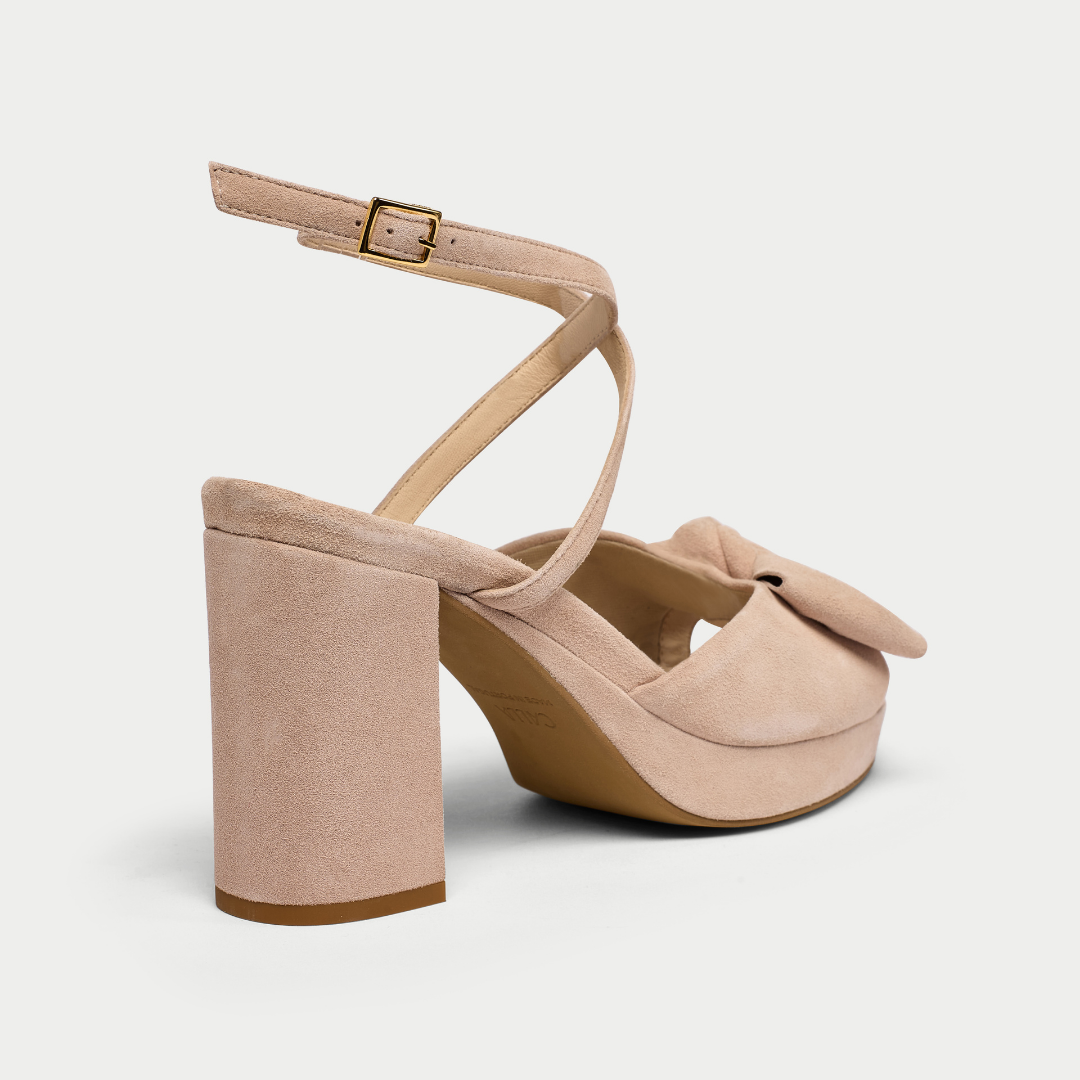 Daisy taupe suede block heel view