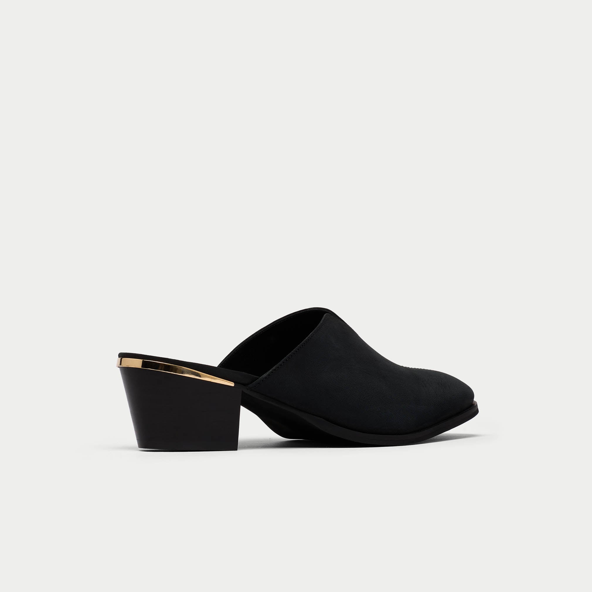 Eden black mules for wide feet side view