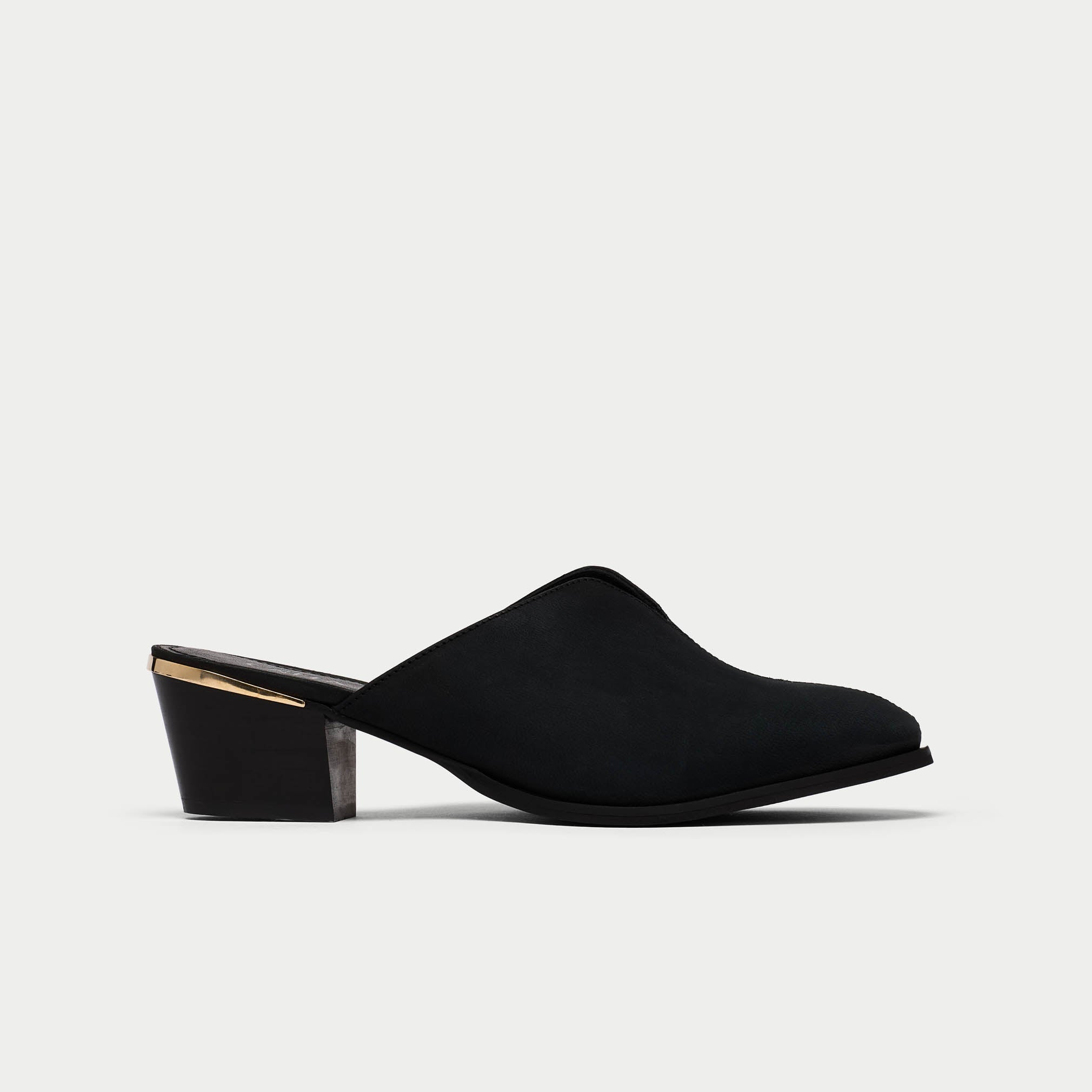 Eden black leather mules side view