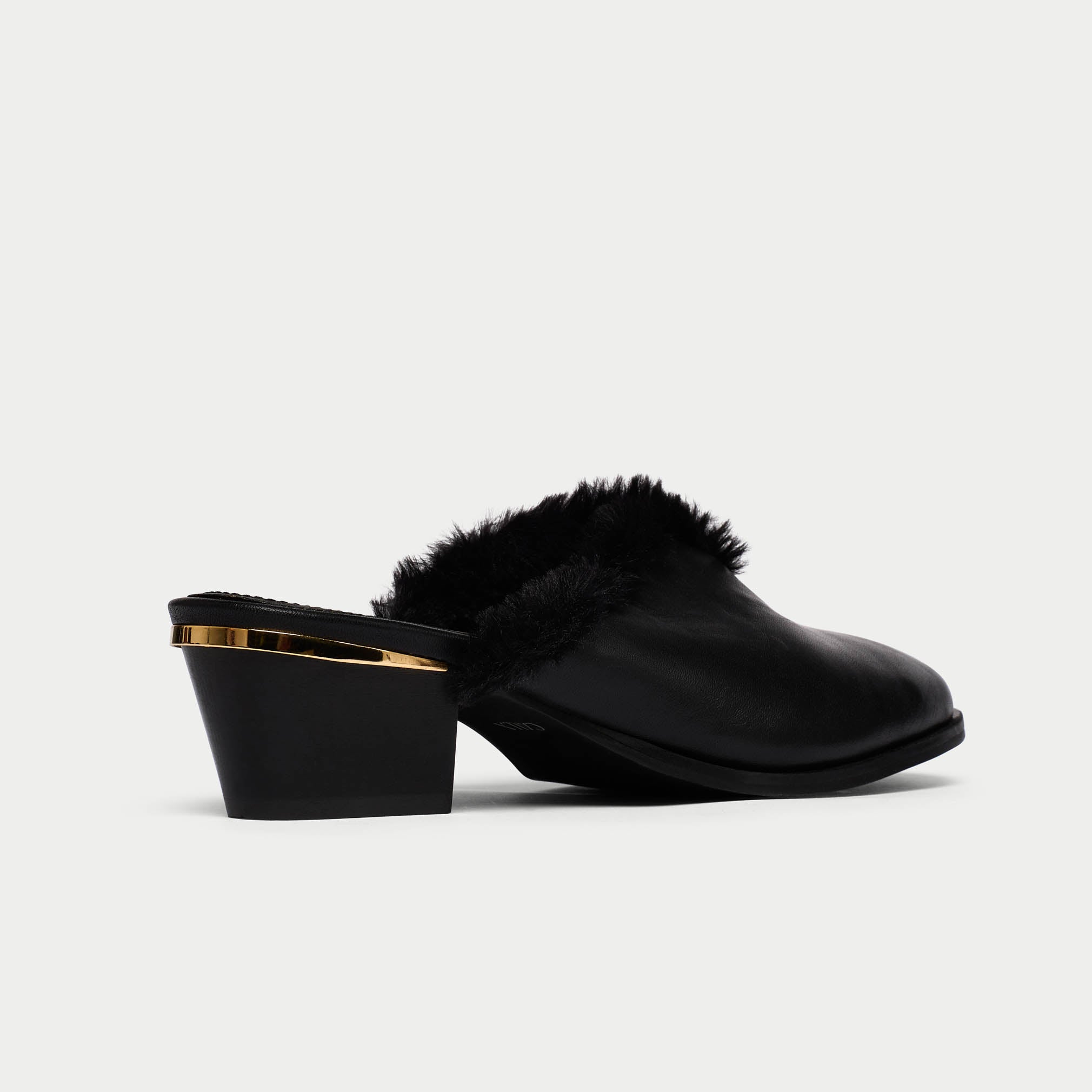 Eden black leather heel view