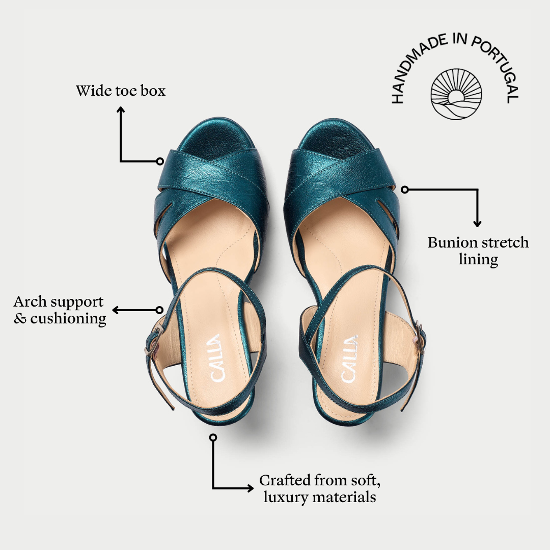 Emily - Teal Metallic Leather Heeled Sandals