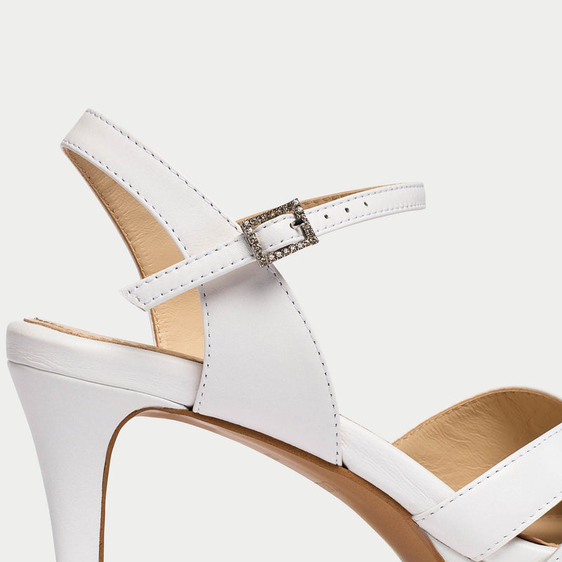 Emily - White Leather with Diamante Buckle
