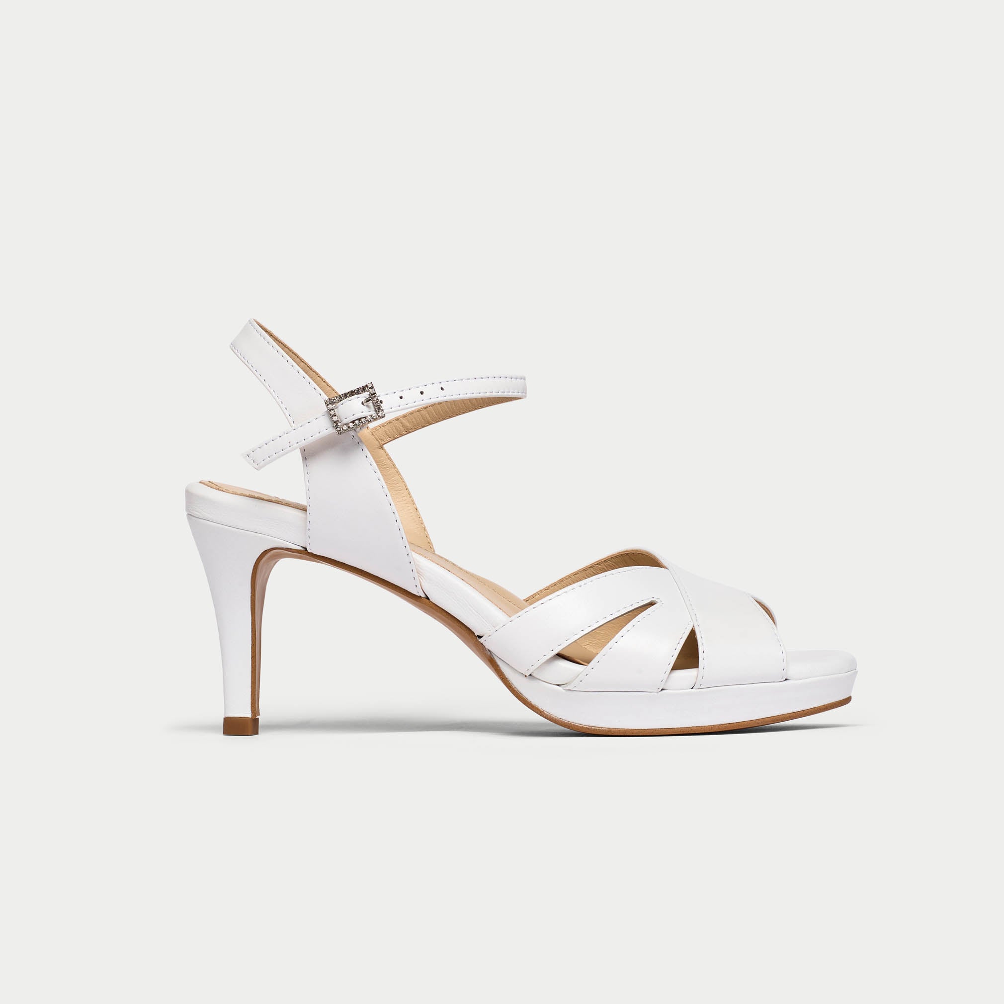 Emily - White Leather with Diamante Buckle