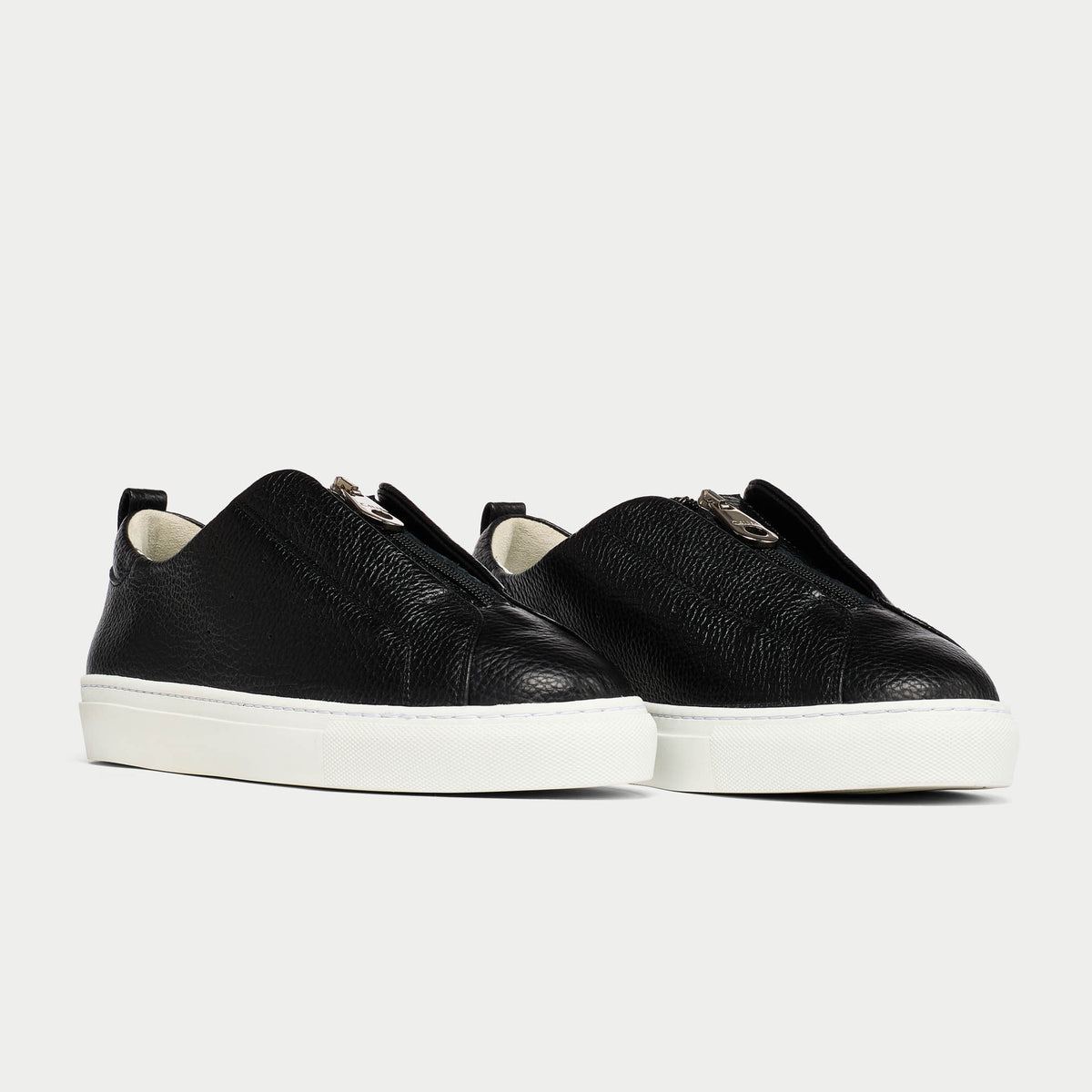 Estella - Black Leather Zip-Up Wide Fit Sneakers (image 2)